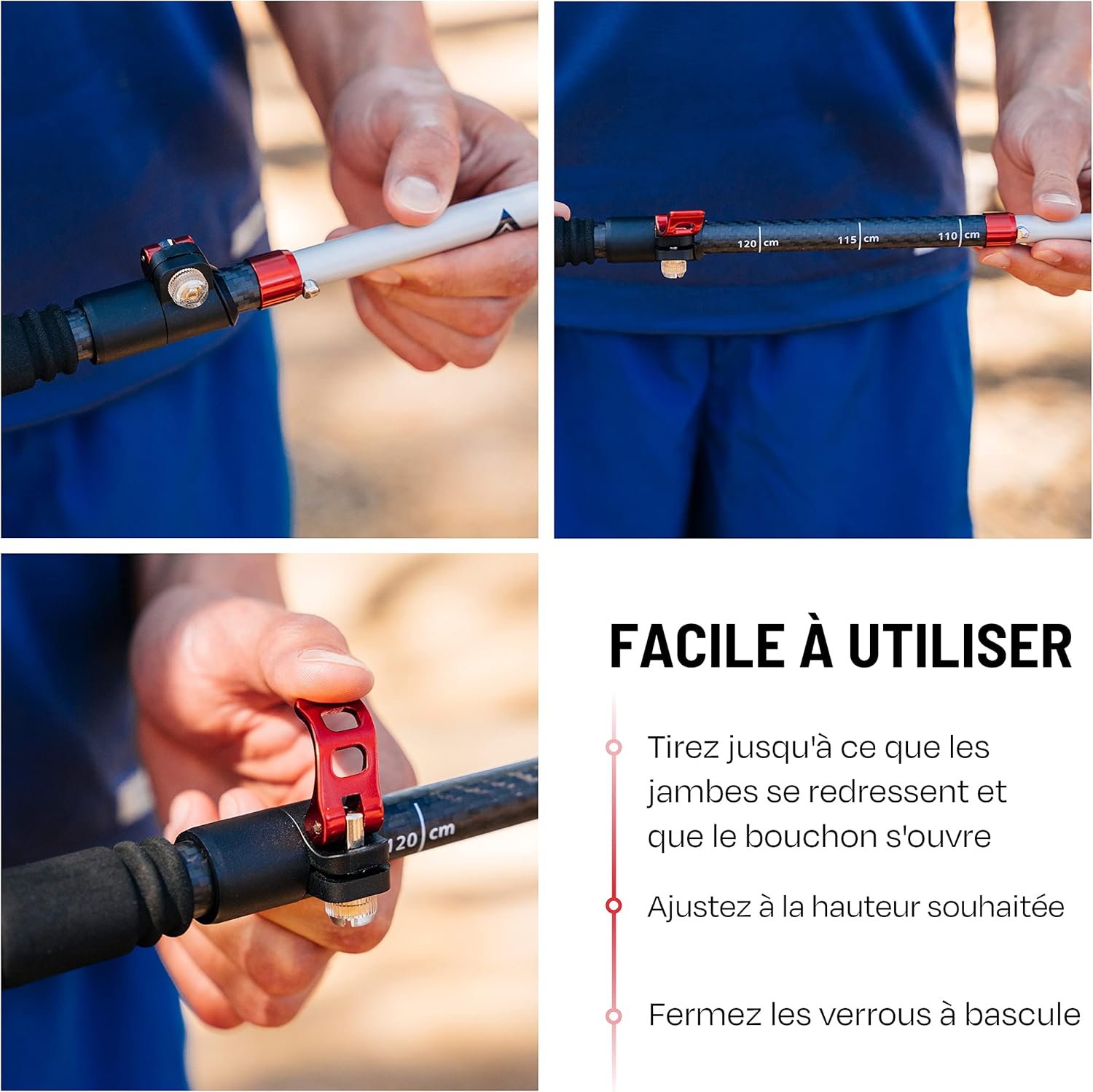 Thumbnail 6 de ATACAMA Bâtons de Randonnée Nordique – ultralégers, pliables et télescopiques en fibre de carbone (63–135 cm) avec poignées en liège