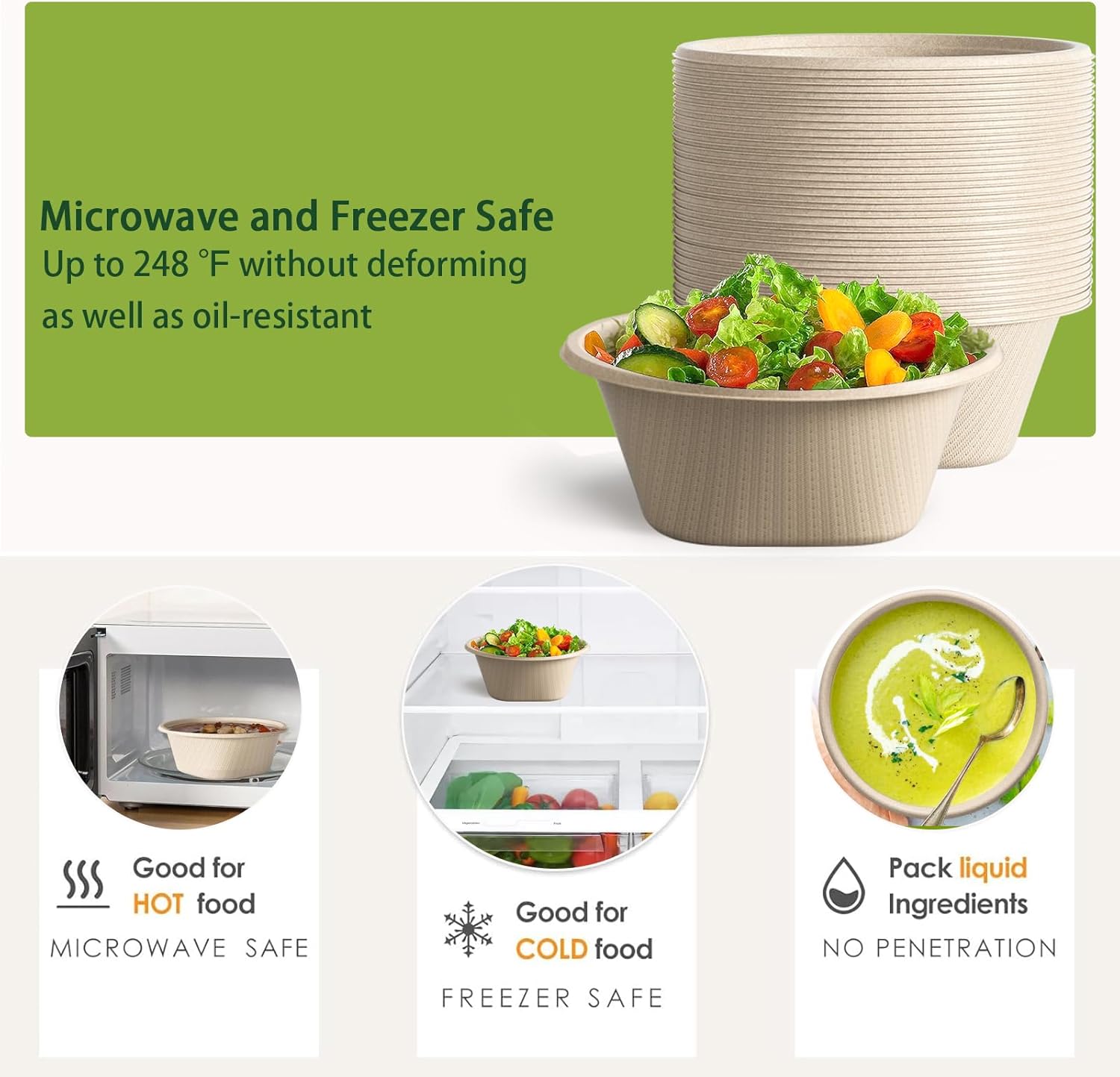 Thumbnail 3 de Homestockplus Large Disposable Bowl (48 Oz) — Heavy-Duty Paper Bowls Made From Sugarcane & Bamboo Fiber, Microwave Safe