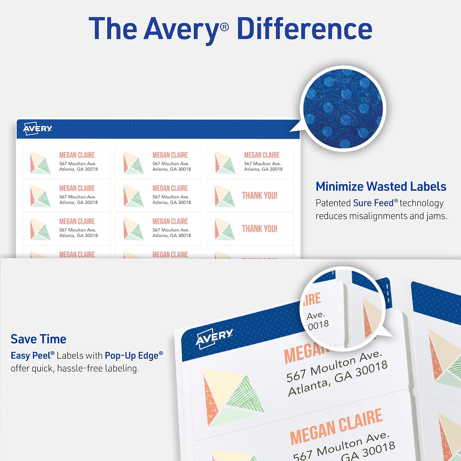Detalle de Avery Easy Peel Address Labels, Inkjet Printers, White, 1" x 2-5/8", Box of 750 (08160)