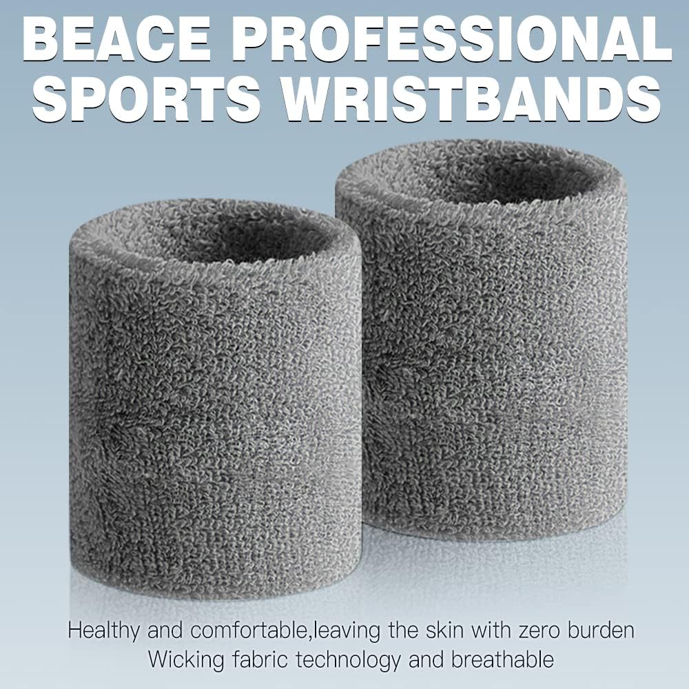 Detalle de BEACE sd023 Sports Wristbands, 6-Pack Cotton Blend, Black/White/Gray