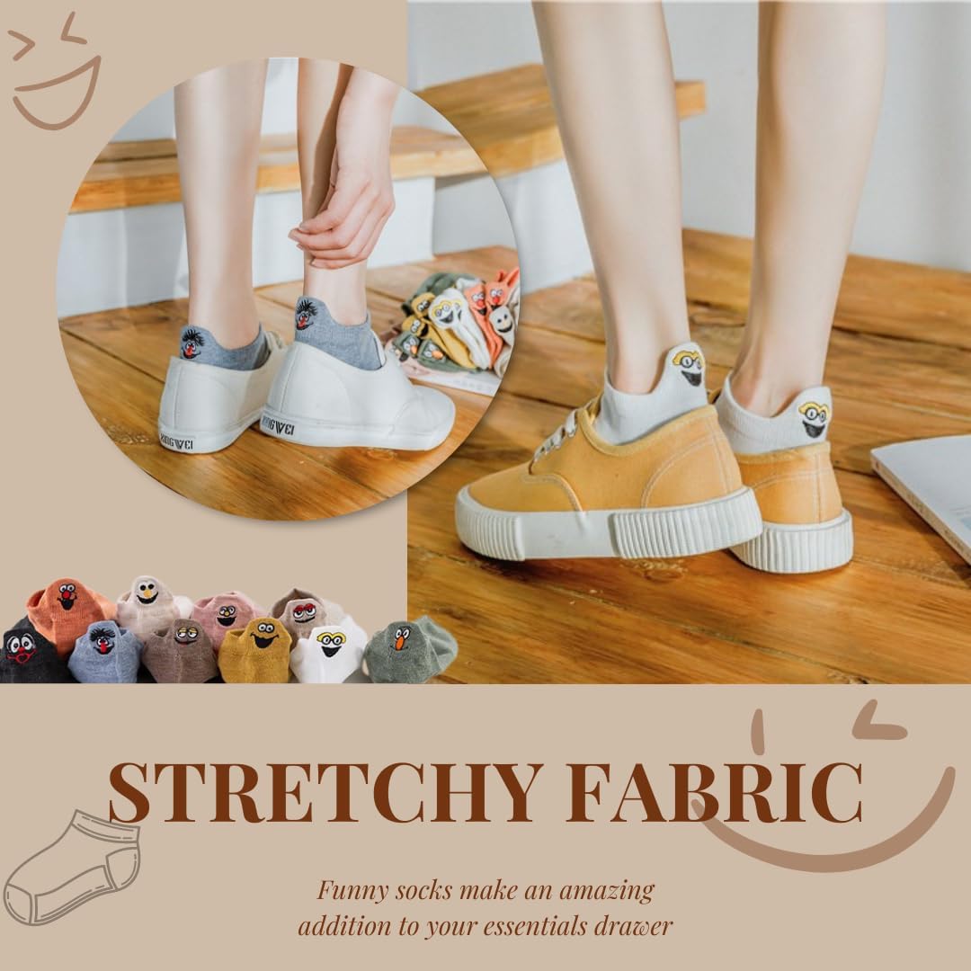 Thumbnail 3 de Sporzin Sneaker-Socken für Damen (2 Größen: 35–38 & 39–42) – 10 Paar bunte Baumwoll-Sneaker-Socken mit Stickerei
