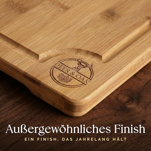 Detalle de Deer & Oak Schneidebrett-Set aus Bambus 3-teilig – vorgeölt, mit Saftrille und Griffen