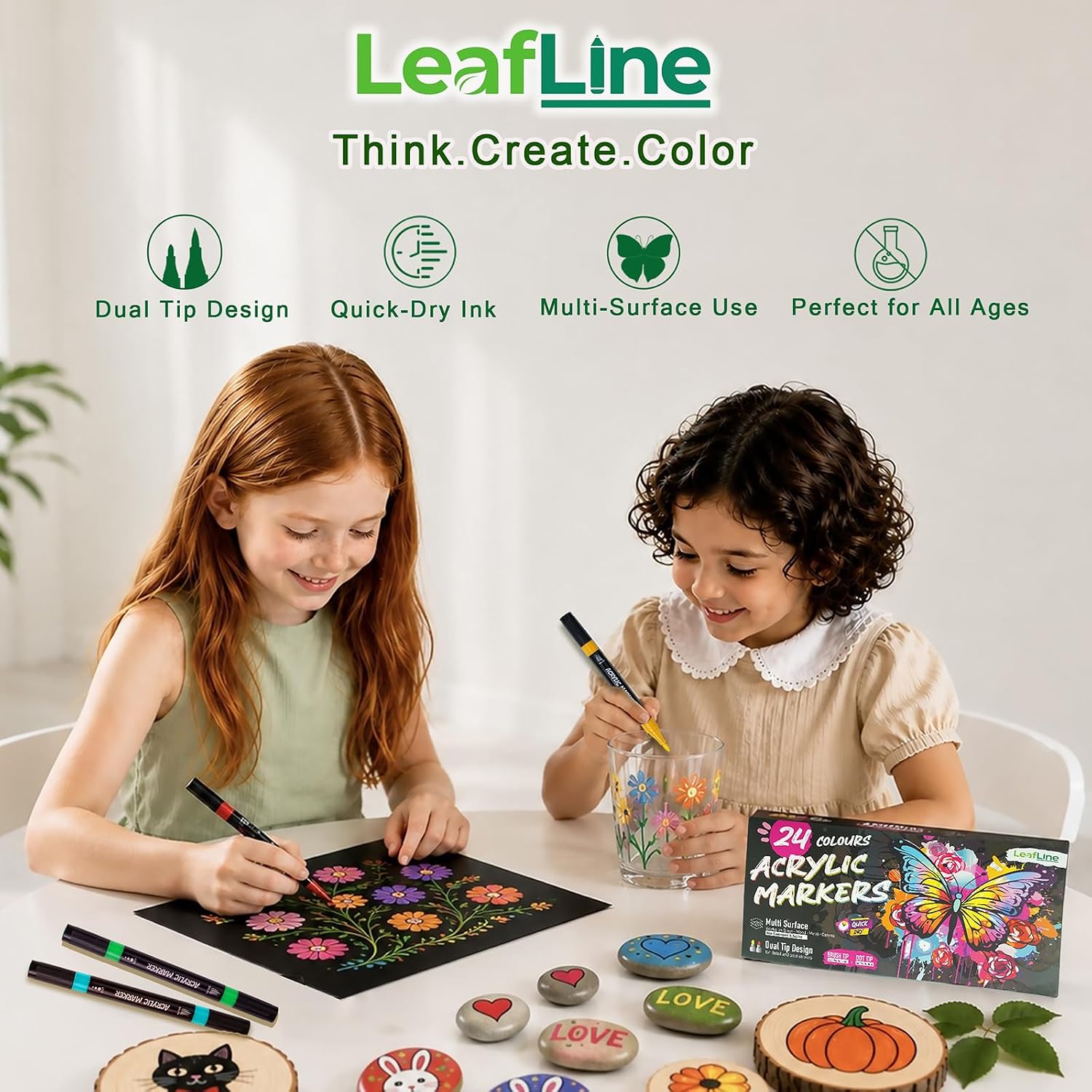 Thumbnail 6 de 24 Acrylic Paint Pens by LeafLine: Dual Tip Markers for Versatile Crafting