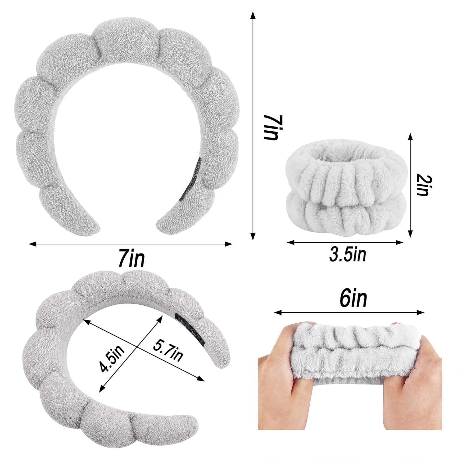 Thumbnail 5 de Zkptops Spa Headband for Washing Face and Wristband Set (Grey-2)