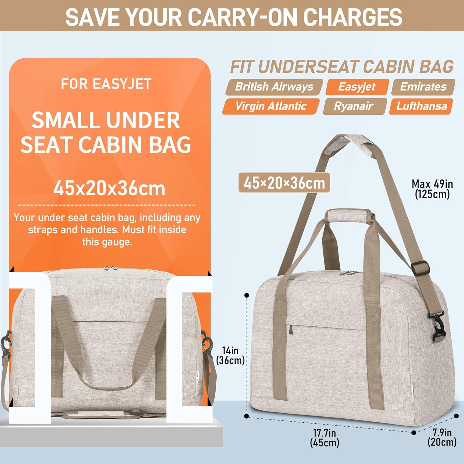 Thumbnail 2 de FIORETTO Cabin Bag for Easyjet 45x36x20cm (32L) with Laptop Compartment