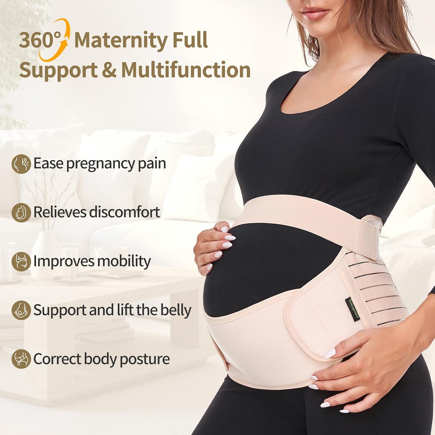 Thumbnail 1 de ChongErfei Pregnancy Support Belt 3-in-1 Belly Band (L, Beige) – A Practical Maternity Support