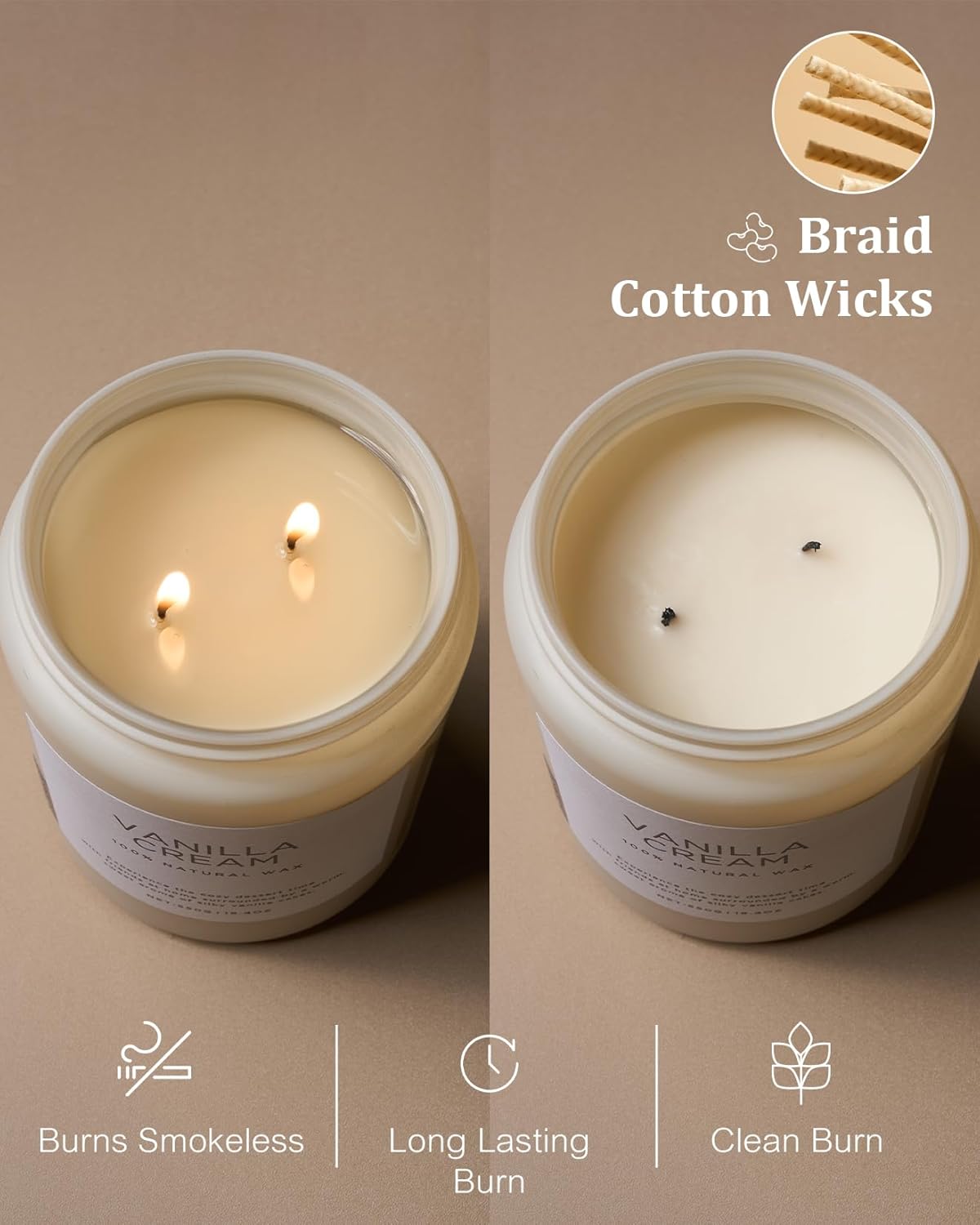 Thumbnail 4 de M&SENSE Vanilla Soy Candles Medium 2-Wick Jar Candle (550g) — 110 Hours