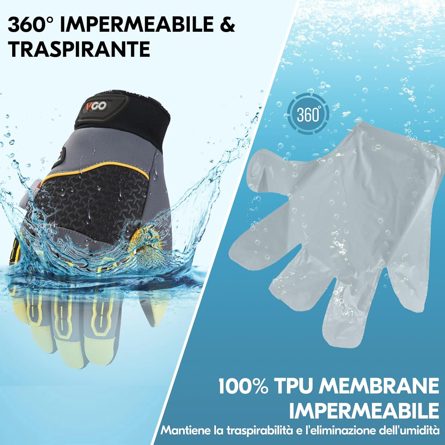 Thumbnail 2 de Vgo... Guanti da lavoro invernali impermeabili antivibrazione uomo XL (1 paio)