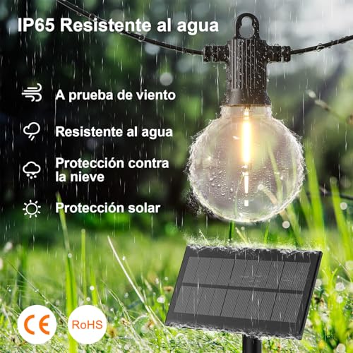 Thumbnail 4 de Kawaya Guirnaldas Luces Exterior Solar 10 m con USB recargable, 15+1 bombillas G40, IP65, blanco cálido