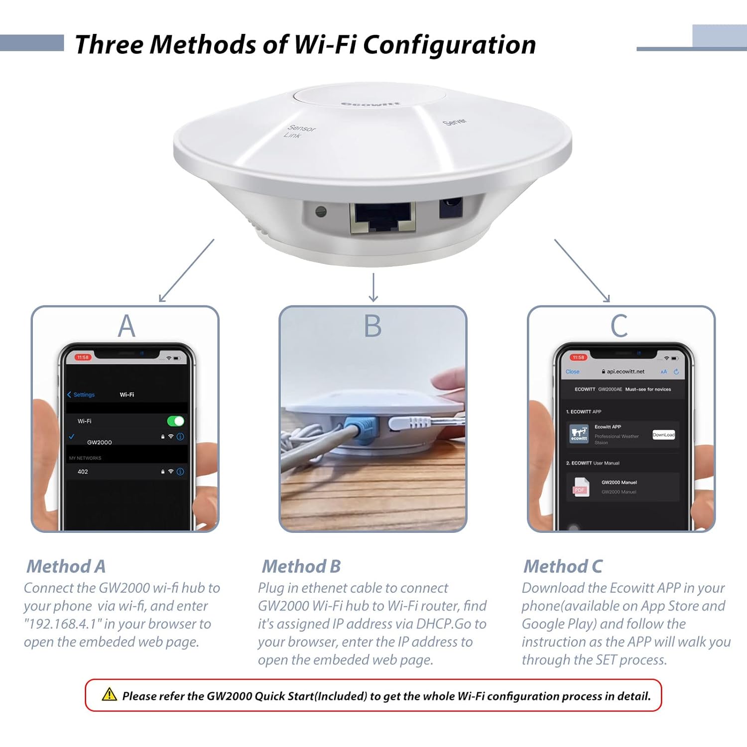 Thumbnail 3 de ECOWITT Wittboy GW2000: stazione meteo wireless 7-in-1 con hub gateway Wi‑Fi e sensore esterno GW2001 (3 in 1 Wired/Wifi)