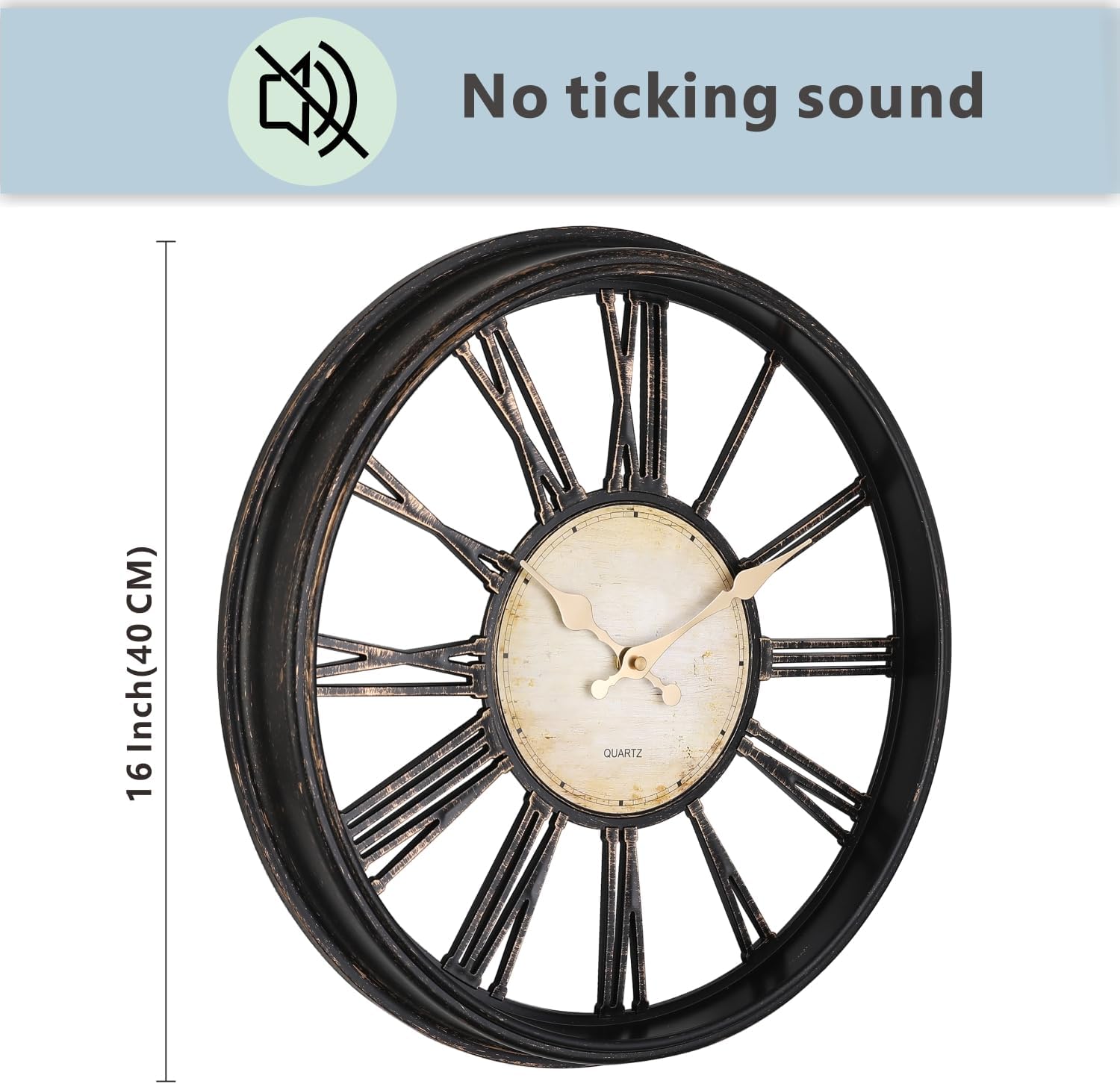 Thumbnail 1 de DIYZON Vintage Style 16'' Wall Clock with Roman Numerals