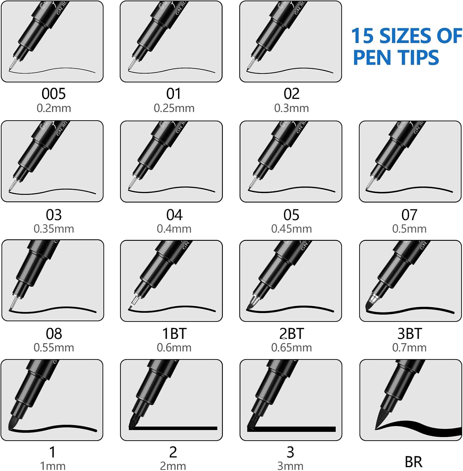 Detalle 2 de OFFCUP Black Fineliner Pens 15pcs for Drawing 🎨