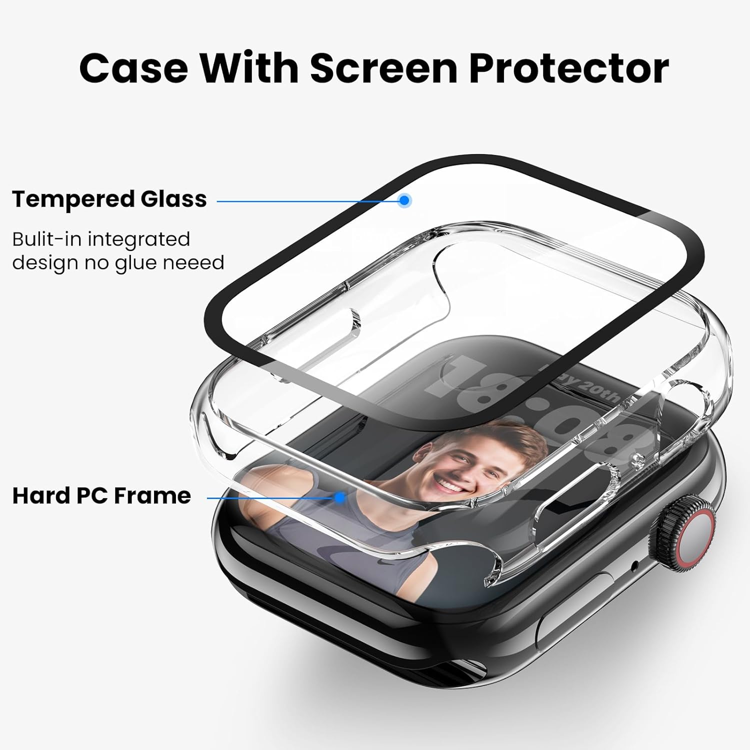 Detalle de Delidigi 40mm Apple Watch Screen Protector Case — 3 Pack Hard PC with Tempered Glass, for SE3/SE2/Series 6/5/4/SE