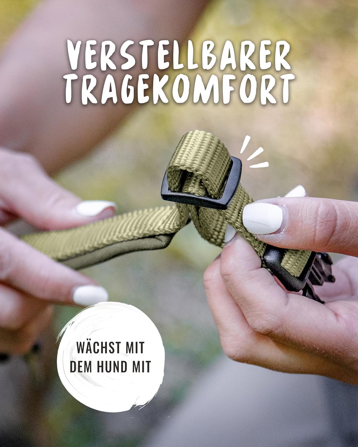 Detalle 2 de Rudelkönig Hundehalsband Bella – verstellbares Nylon-Halsband für große Hunde in Khaki