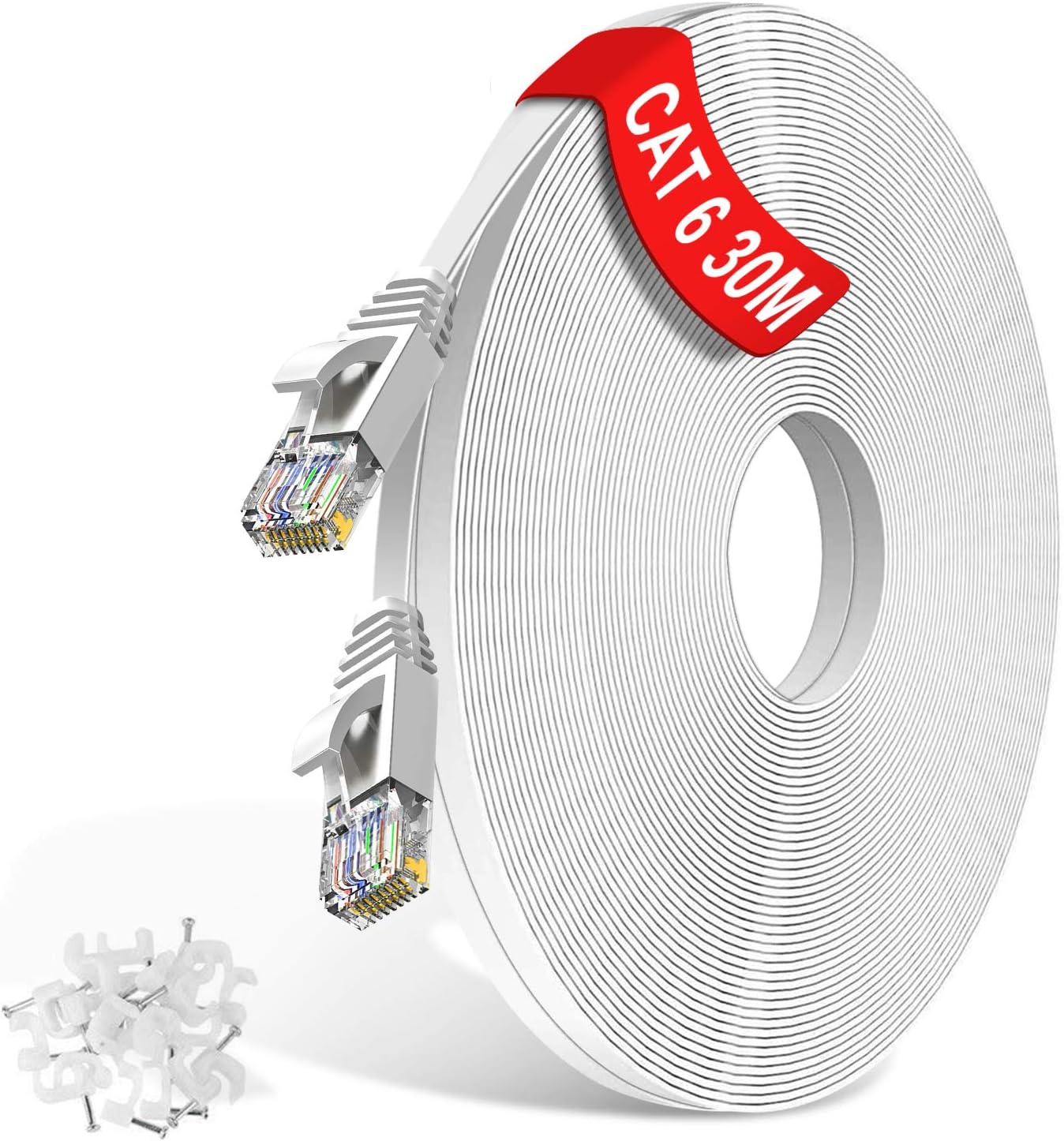 Thumbnail 6 de TBMax flaches Cat6 LAN-Kabel 30/10/15/20 m (250 MHz, bis 1.000 Mbit/s) RJ45 – weiß