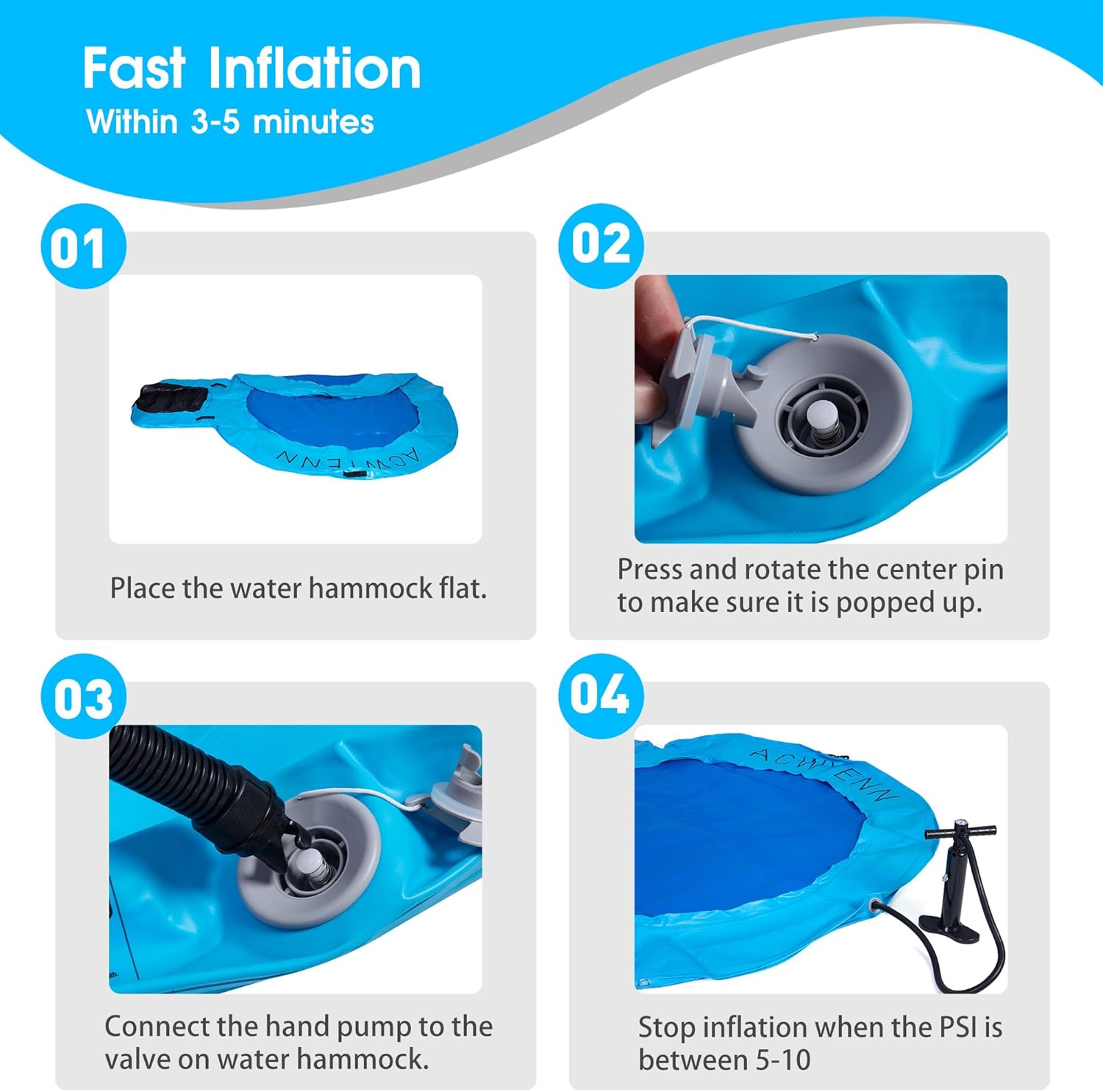 Detalle de ACWYENN 6/8/10/12FT Inflatable Water Hammock: Large Round Floating Ring for Lake, Pool, or Beach