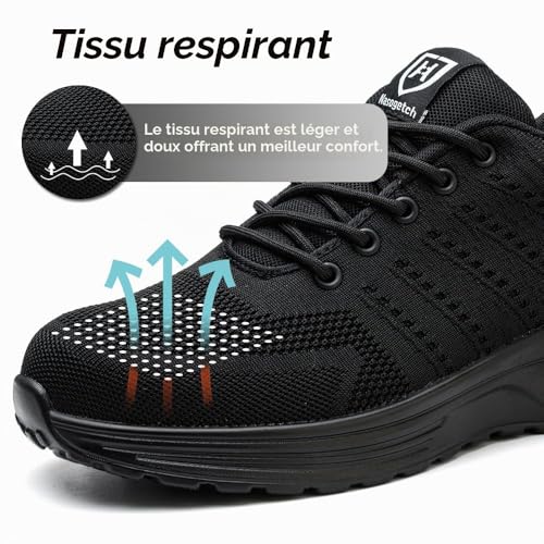 Detalle 2 de Bawalon Chaussures de sécurité respirantes - Embout acier, noire, taille 36-46, EU 39