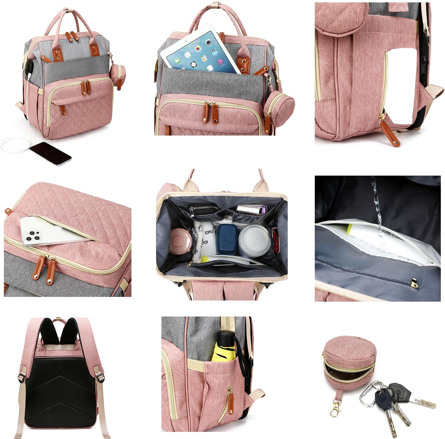 Detalle de Fexkean Wickeltasche Rucksack – Große Kapazität, wandelbar als Wickelrucksack