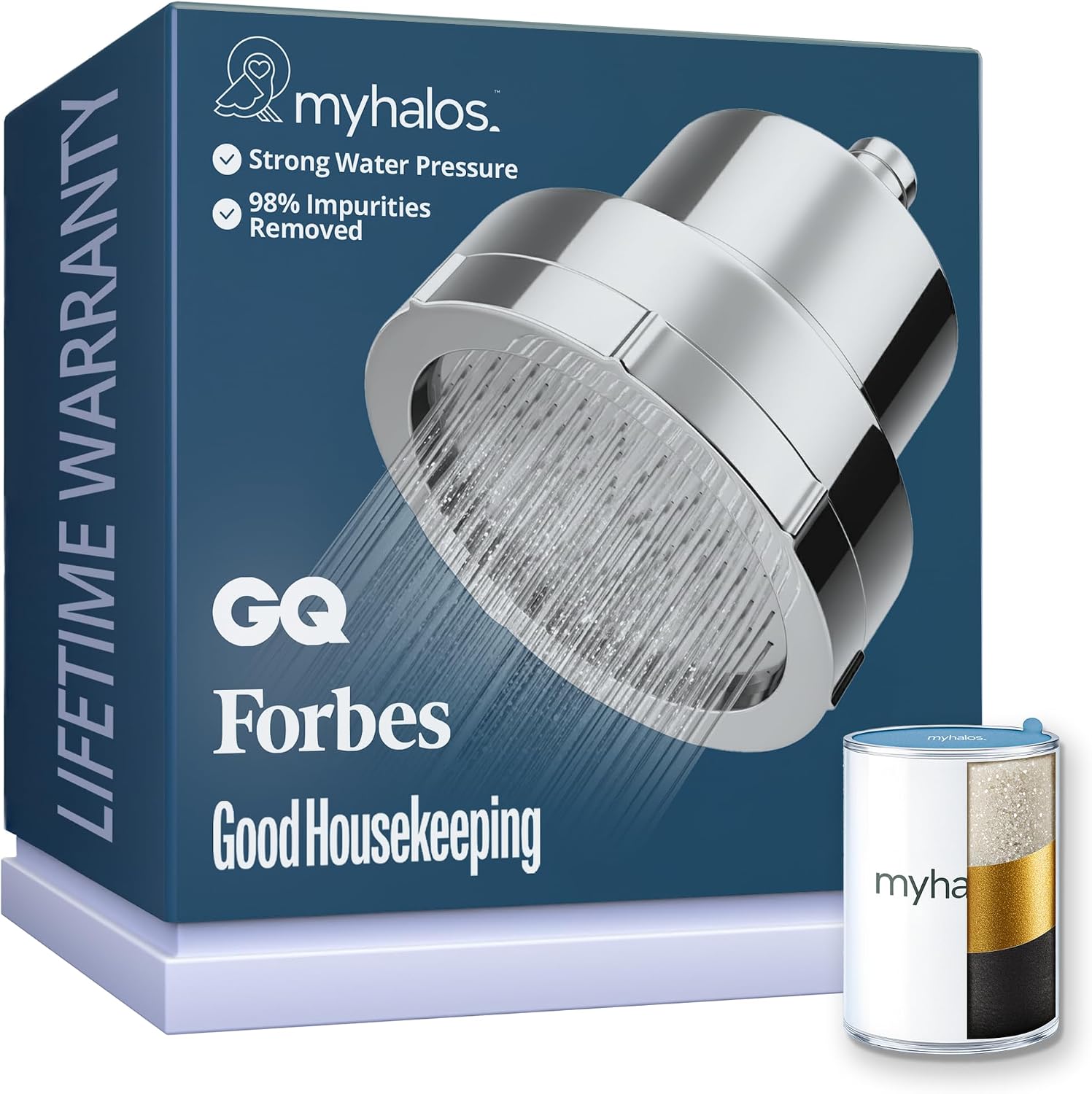 Detalle de MyHalos Shower Filter for Hard Water UK (High Pressure Fixed Filter Shower Head) – Chrome