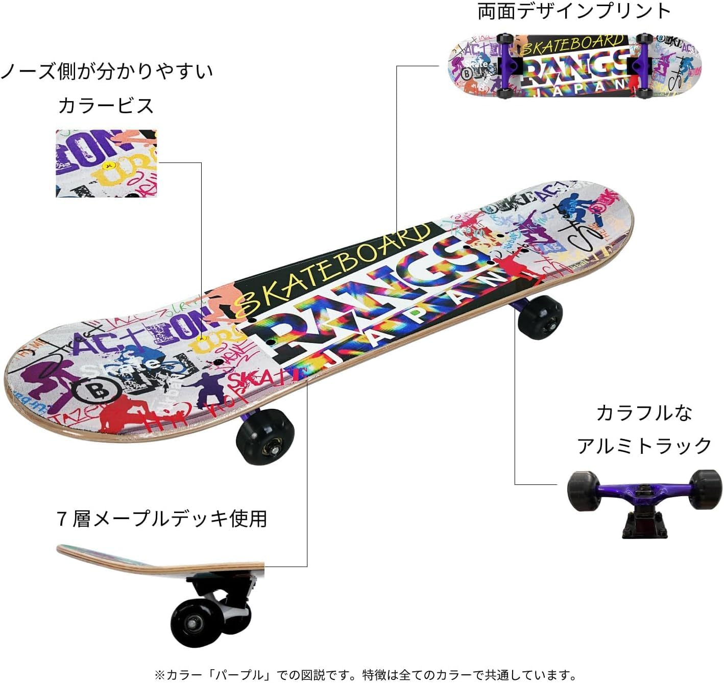 Detalle 2 de ラングスジャパン RANGS R1 スケートボード アーバンホワイト 7.25×28インチ・PUウィール