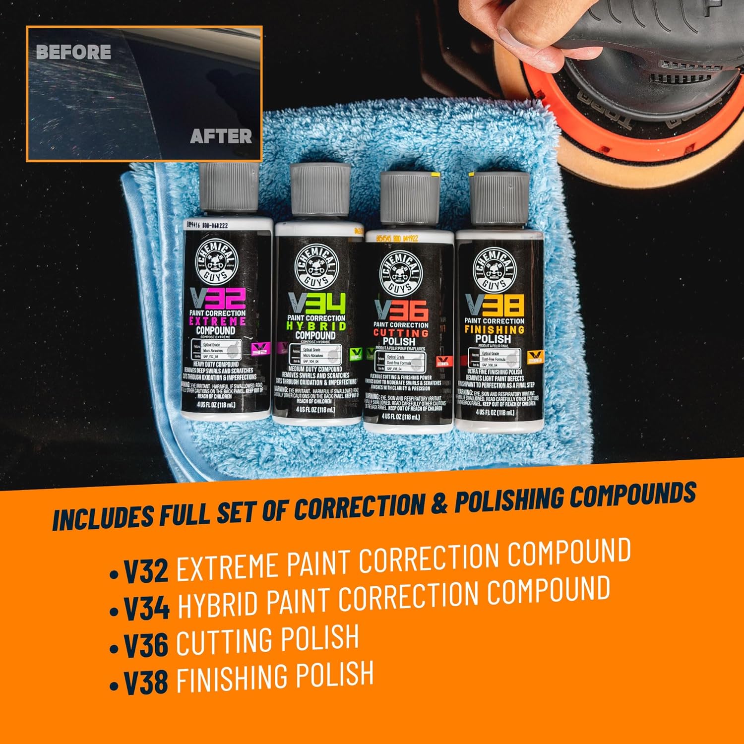 Detalle de Chemical Guys TORQX Random Orbital Polisher Kit (9-Piece) — 700W, 8mm Orbit