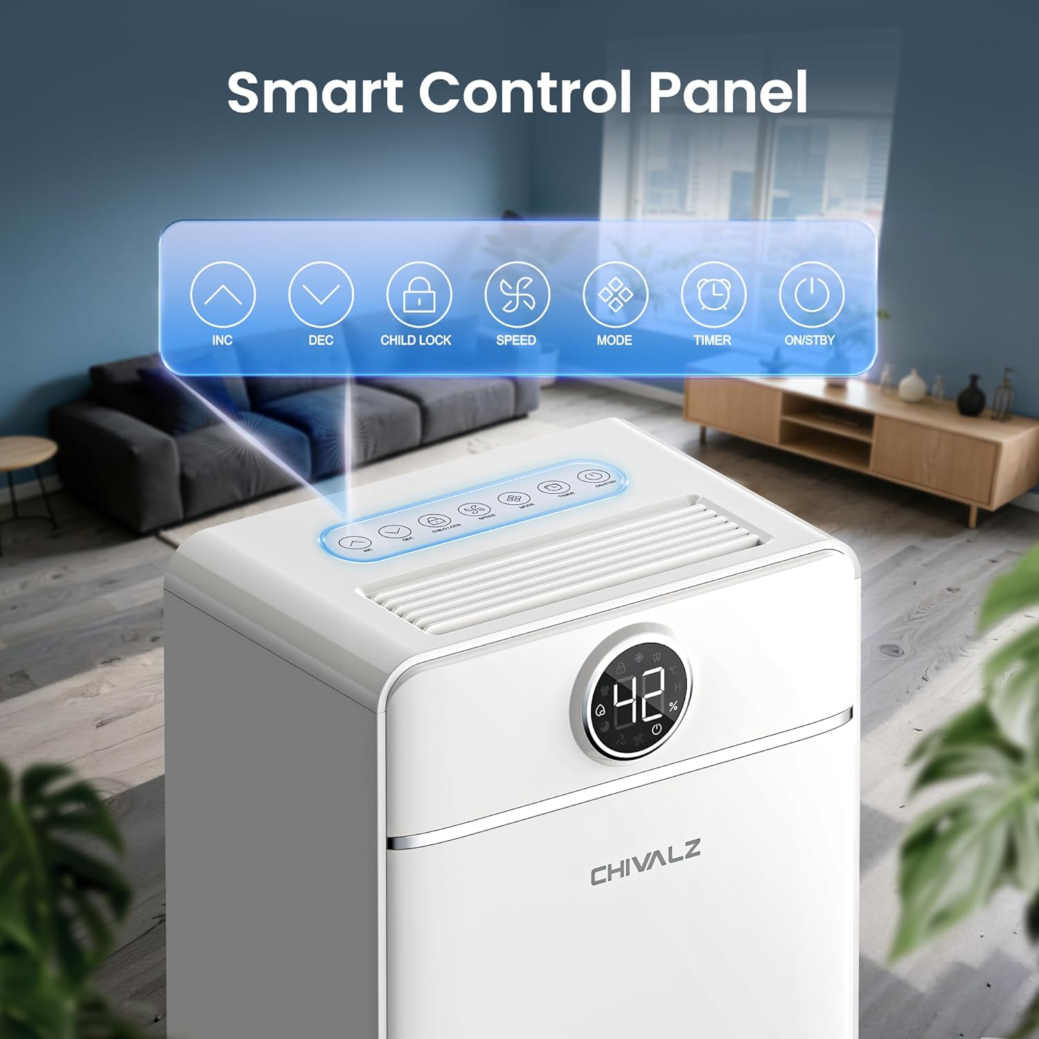 Detalle de CHIVALZ 12L/24H Dehumidifier for Home, Bedroom & Bathroom — 3 Modes, LED Display & 24H Timer