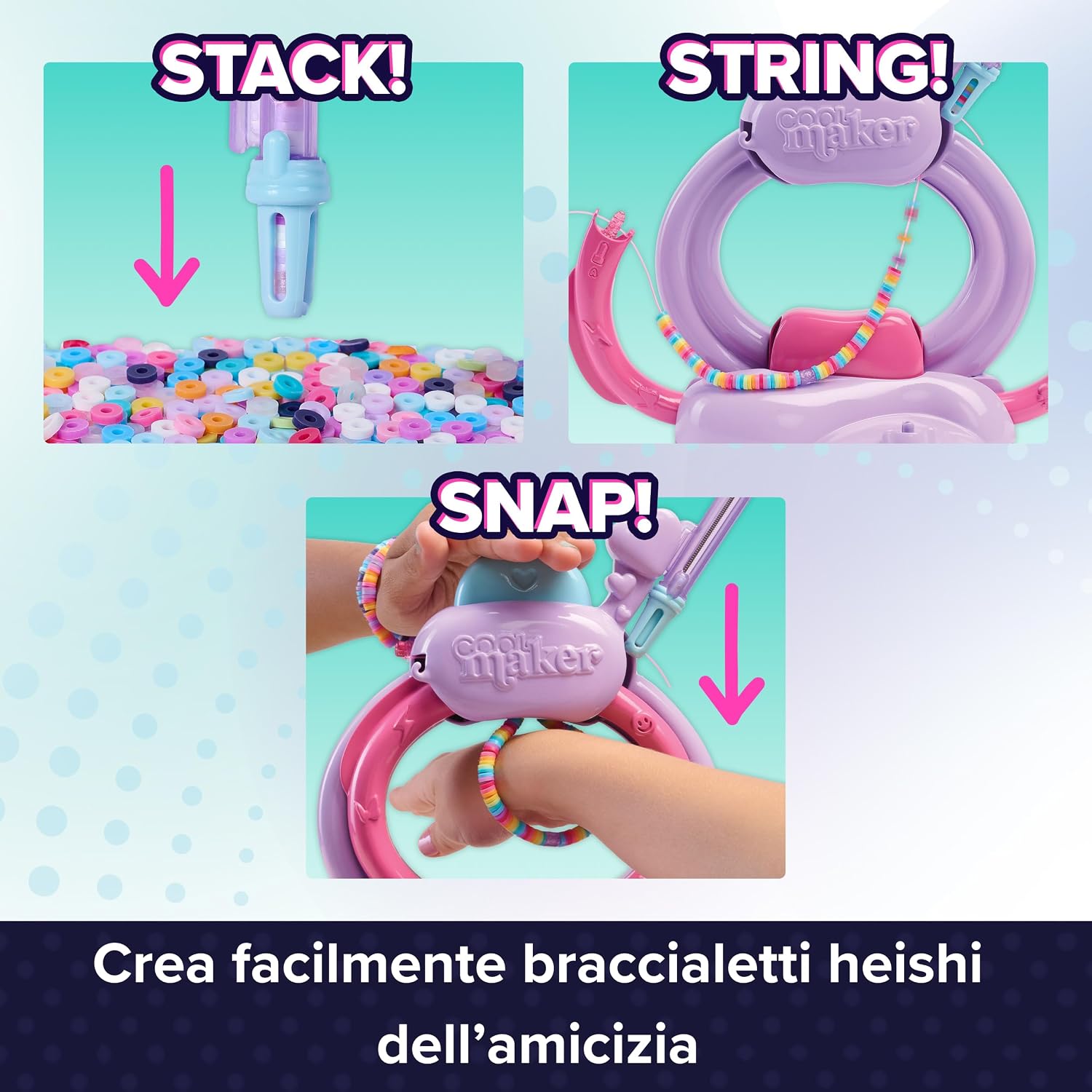 Detalle 2 de Cool Maker: Macchina dei Braccialetti Heishi dell'Amicizia + Penna Impila-Perline – Kit completo per 15 braccialetti