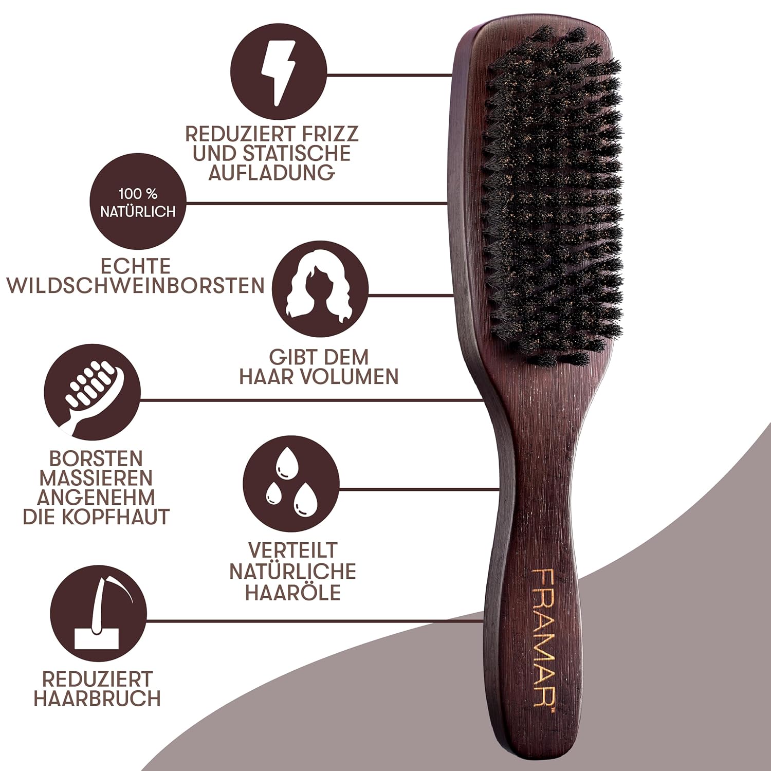 Thumbnail 5 de FRAMAR Sleek Bürste mit Wildschweinborsten – Natürliches Volumen und Glanz, Braun</br>Samt