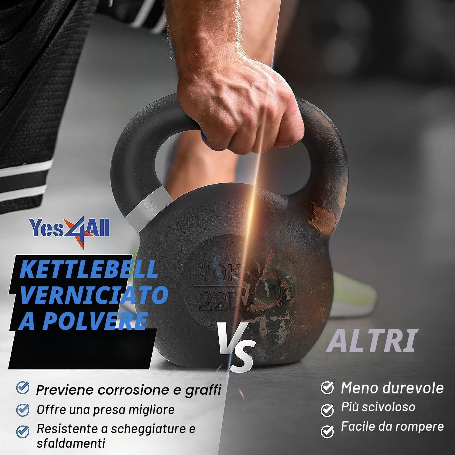 Detalle de Yes4All Kettlebell da 4–32 kg rivestita in polvere con impugnatura lunga – kettlebell da competizione