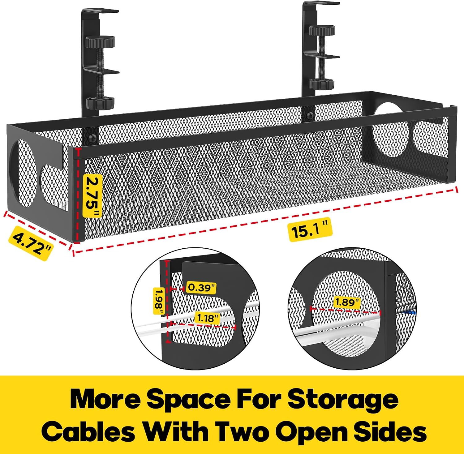Thumbnail 4 de RERLYING Under Desk Cable Management Tray: No Drilling, No Damage, Metal Mesh with Clamp