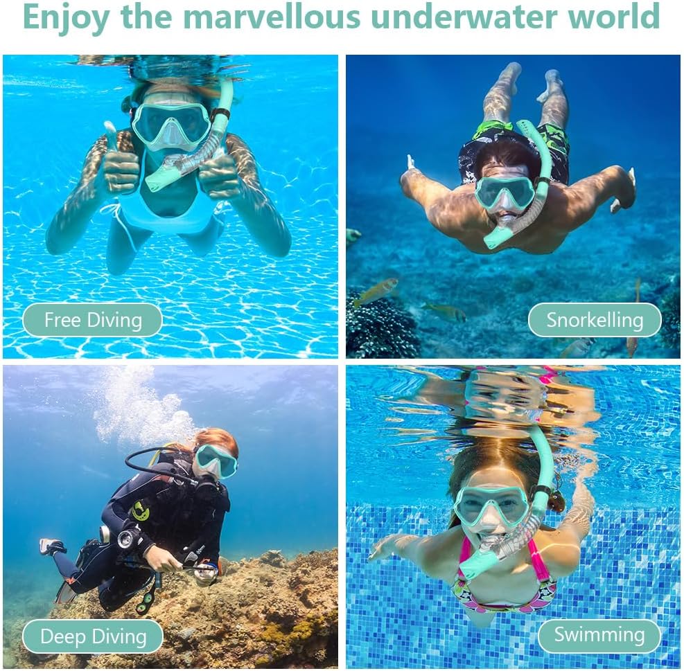 Thumbnail 6 de AOOSA snorkelset met gehard glas, 180° zicht en droge snorkel