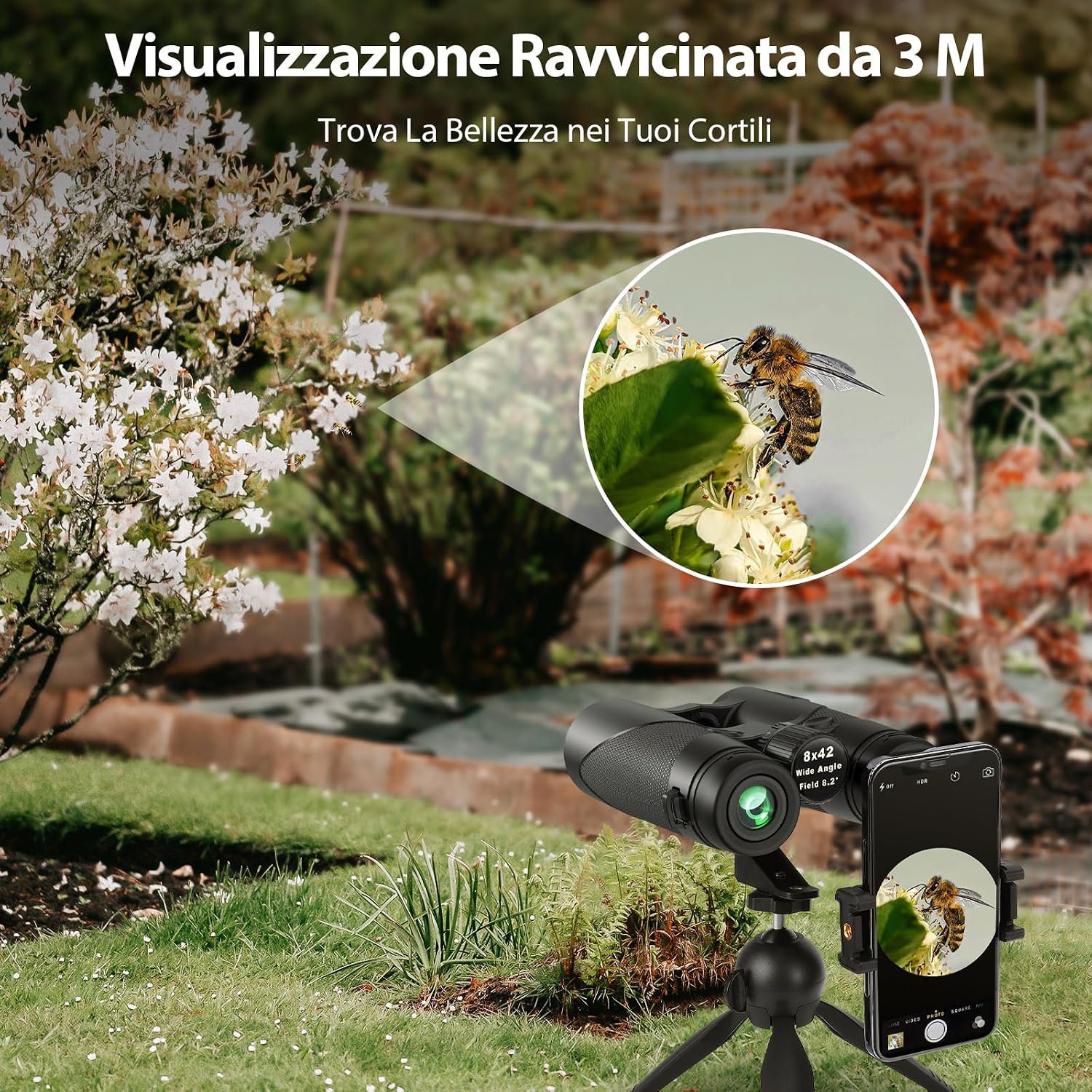 Detalle de Timorn Binocolo Professionale Safari 8x42 compatto impermeabile con treppiede e adattatore smartphone