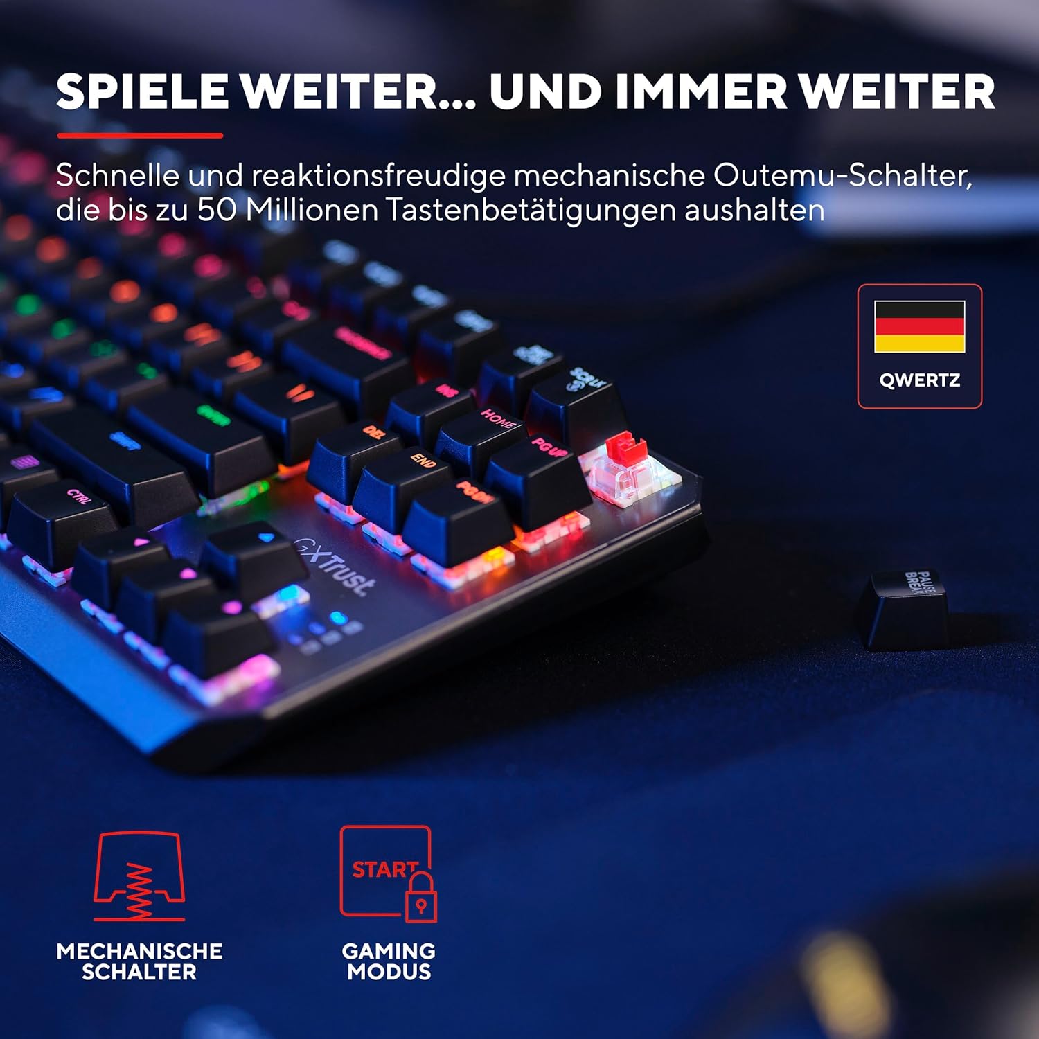 Thumbnail 1 de Trust Gaming GXT 834 Callaz TKL mechanische Tastatur (QWERTZ, Outemu, mehrfarbige LED, 80%)