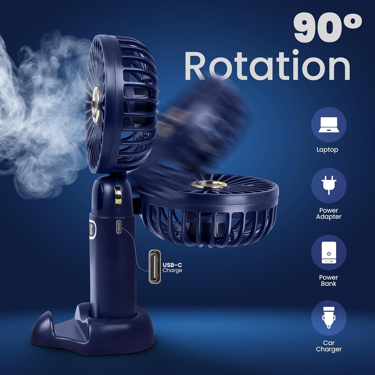 Thumbnail 6 de EcoNour Portable Handheld Turbo Fan – 5 Gear High Speed, 3000mAh Battery, Black