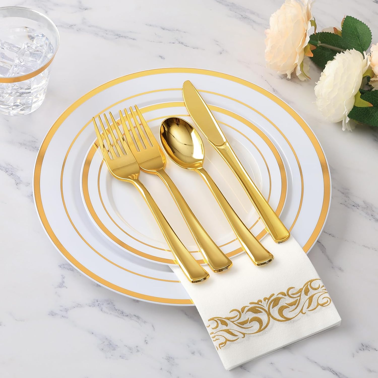 Detalle 2 de Goodluck 700-Piece Gold Dinnerware Set for 100 Guests