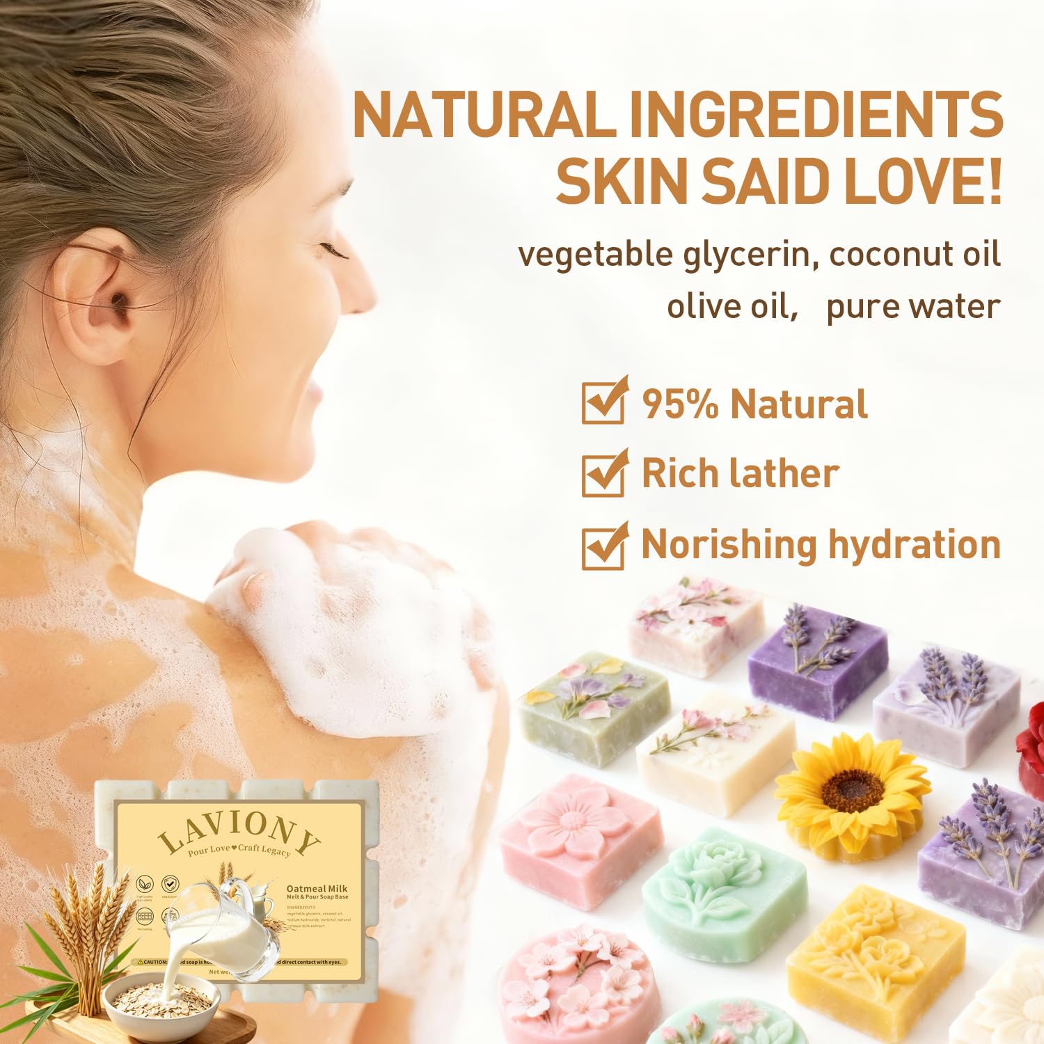 Detalle de LAVIONY 1 lb Oatmeal Milk Melt-and-Pour Soap Base, Pre-Cut DIY Cubes