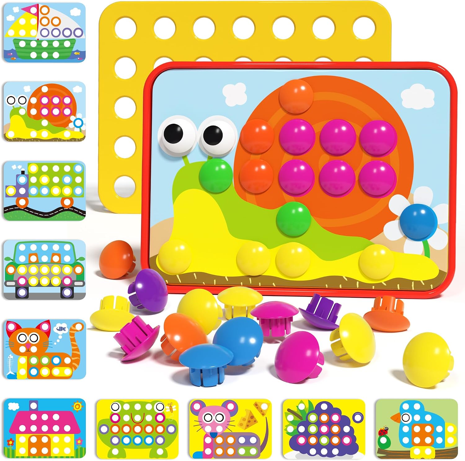 Detalle de AMOSTING Button Art Toy – Educational Color Matching Mosaic Pegboard for Kids 3+