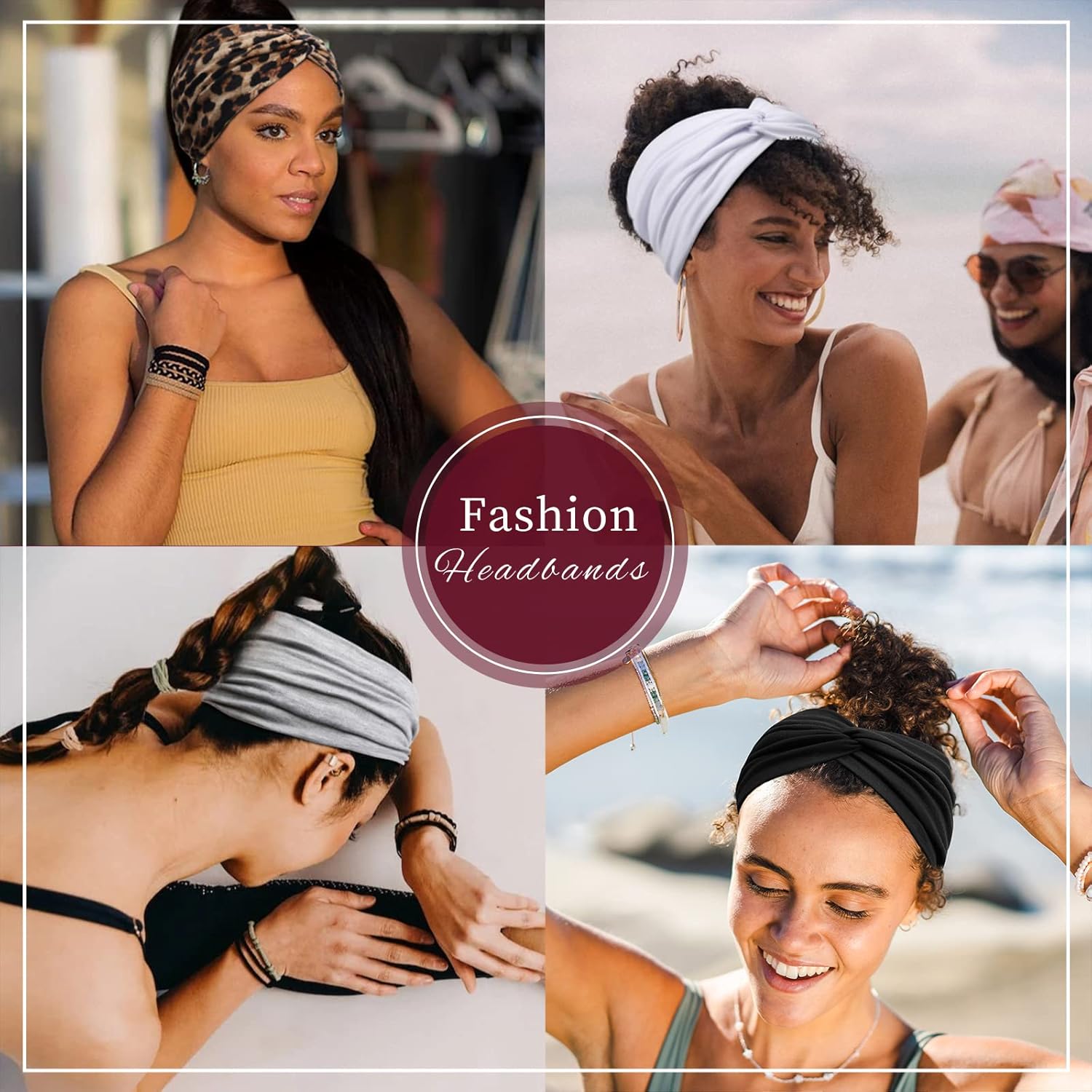 Detalle 2 de Haarband Damen Boho Extra Breite – Elastisches Stirnband im Retro-Look (4er-Set)