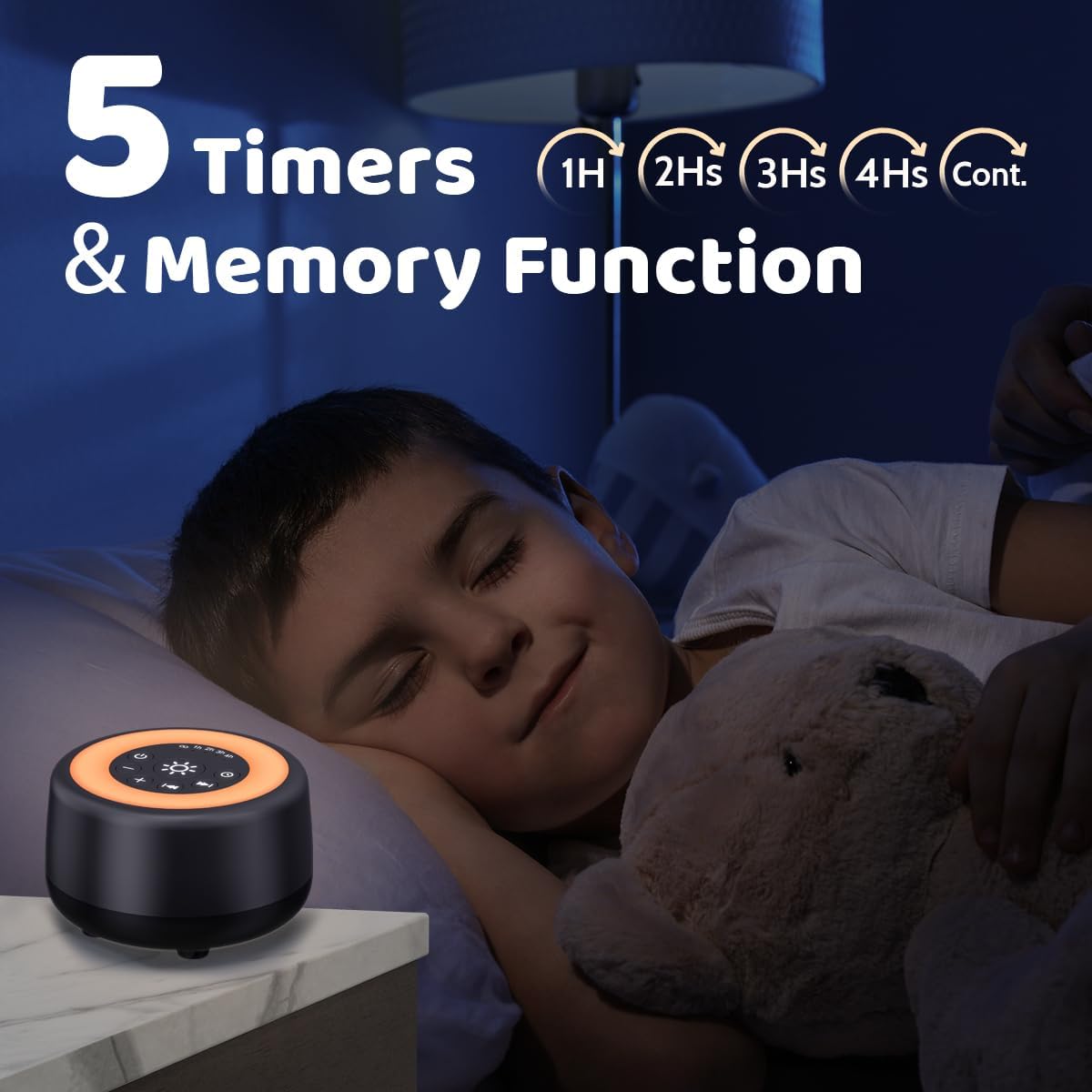 Detalle 1 de Sleepbox SWN-M1 White Noise Machine, 25 Sounds, 10-Colour Light, Black