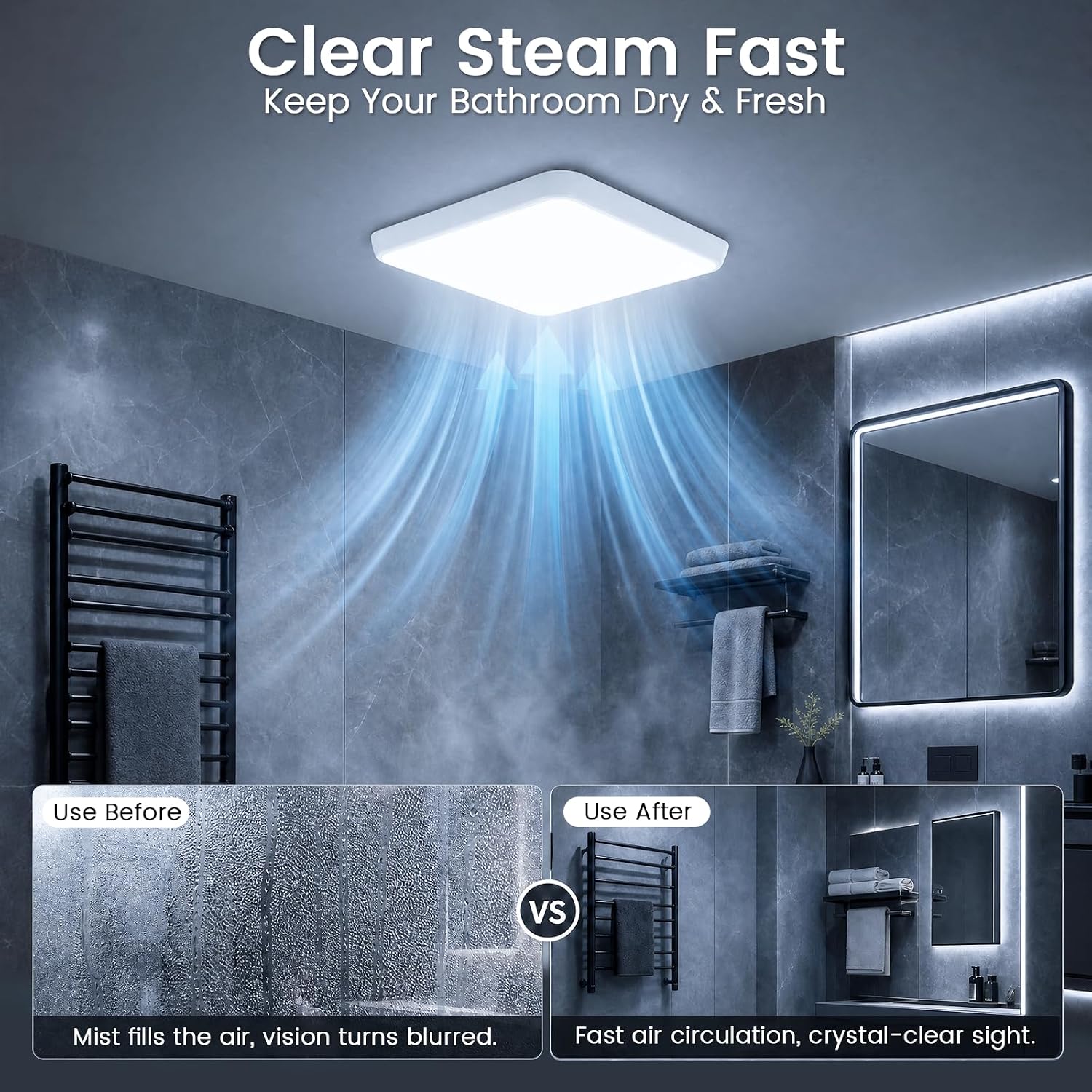 Detalle 1 de Fitop F0903-P03-8LW Bathroom Exhaust Fan with Light, 100 CFM, 3 CCT LED