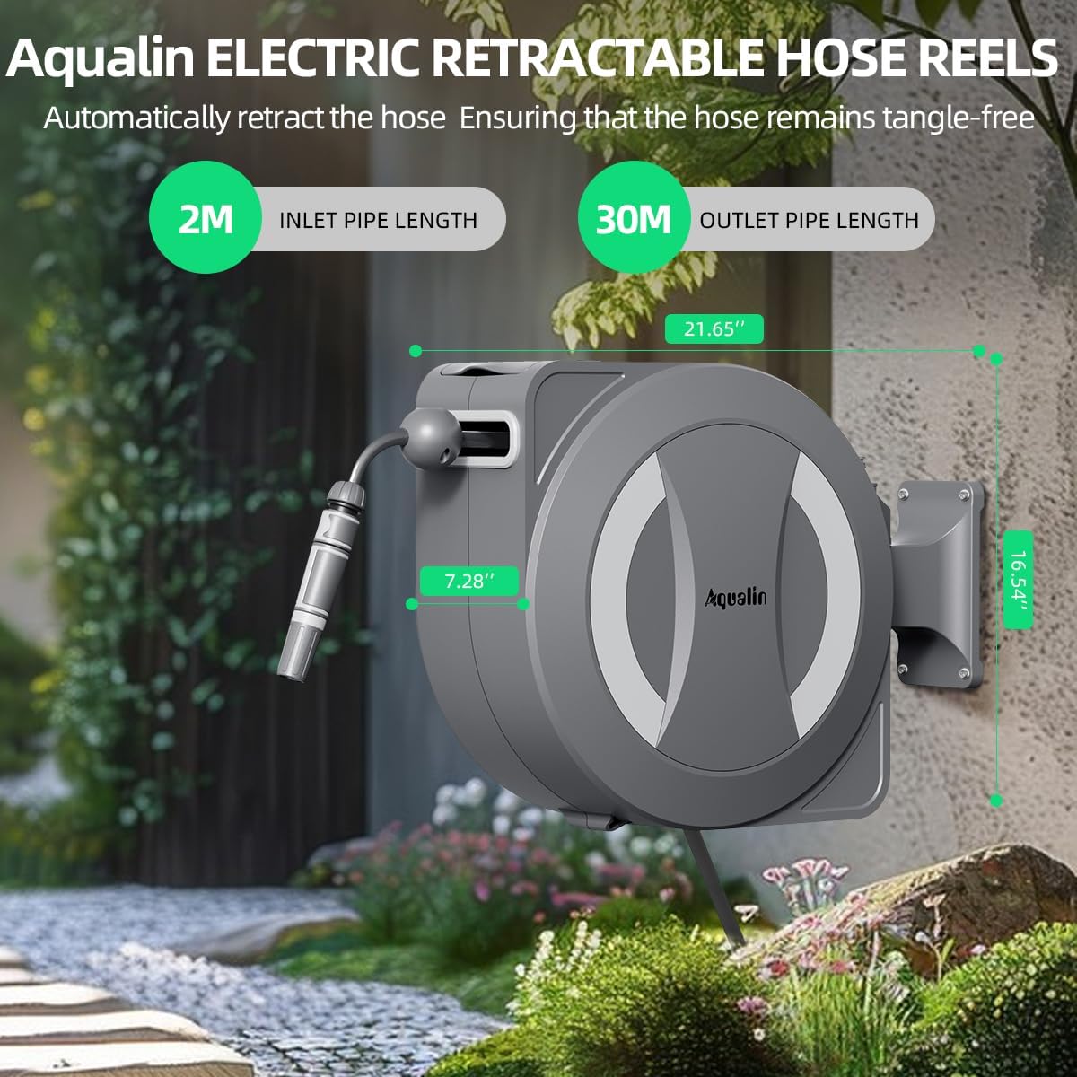 Thumbnail 3 de Aqualin Avvolgitubo Retrattile Elettrico a Batteria 30m+2m: Rotazione 180° e Auto-Lock per Giardino