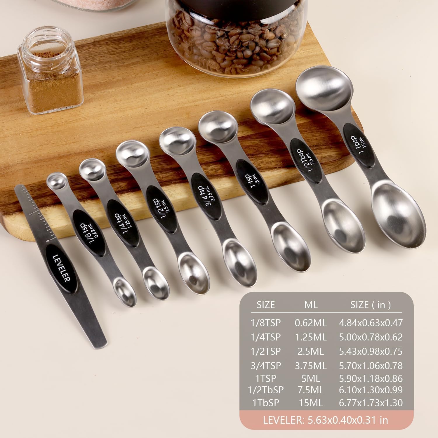 Thumbnail 2 de ChefAide Pack of 8 Stainless Steel Magnetic Measuring Spoons Set (Dual Sided, Stackable)