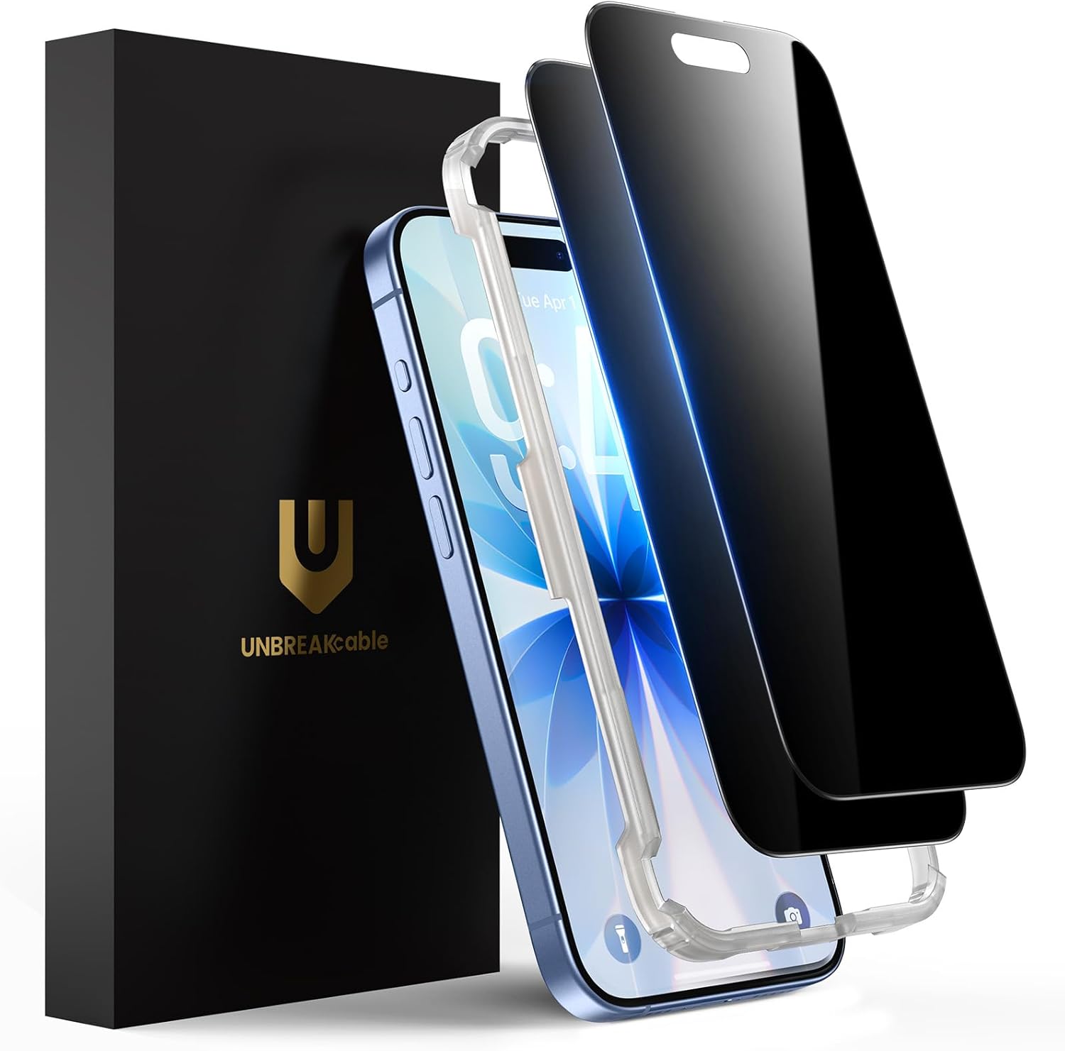 UNBREAKcable Verre trempé anti-espion pour iPhone 17 (6,3 pouces) – Lot de 2, dureté 9H et cadre d’installation