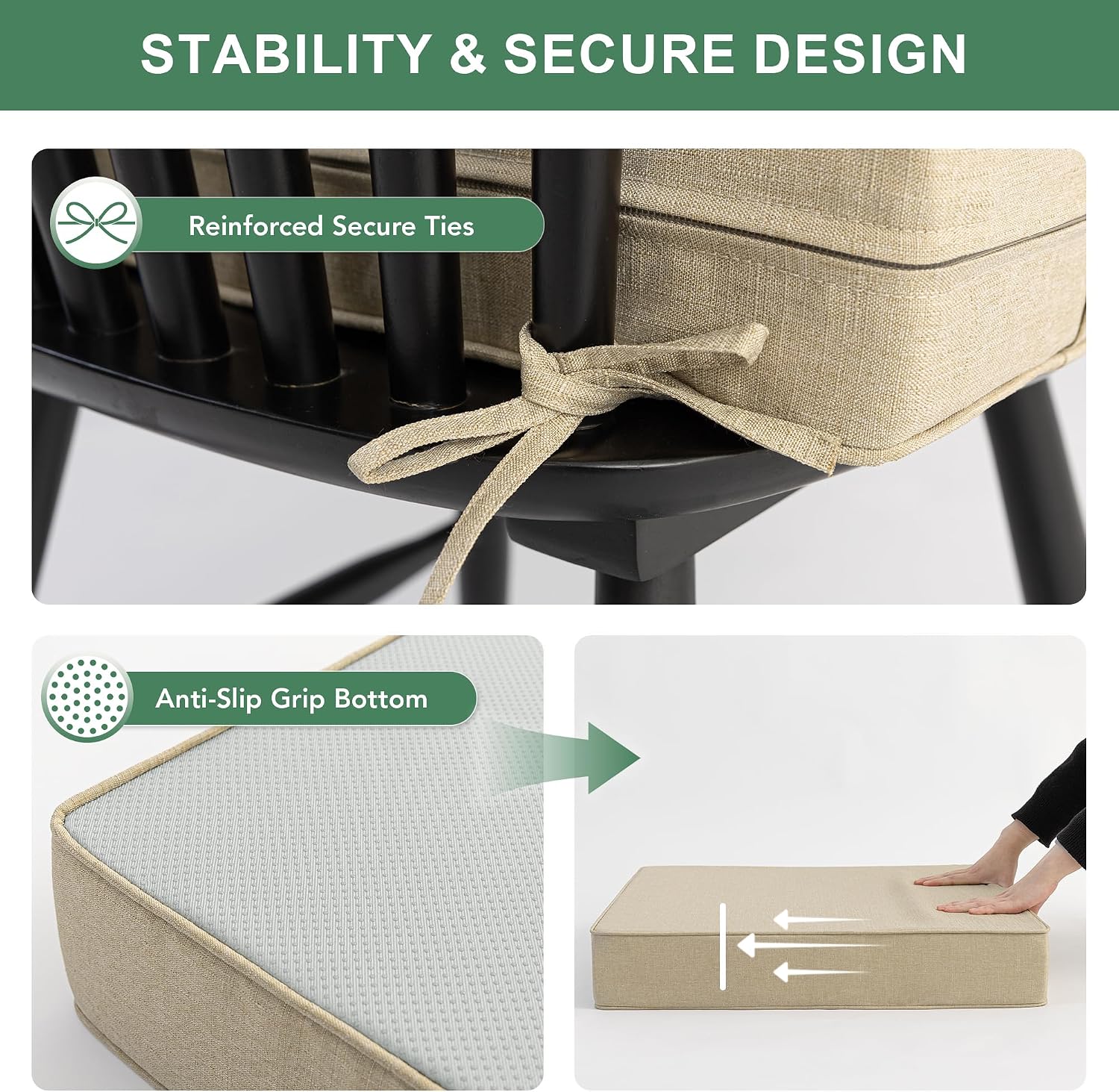 Thumbnail 3 de Summsun Outdoor Chair Cushions Set of 4, Faux Linen, Deep Seat with Ties