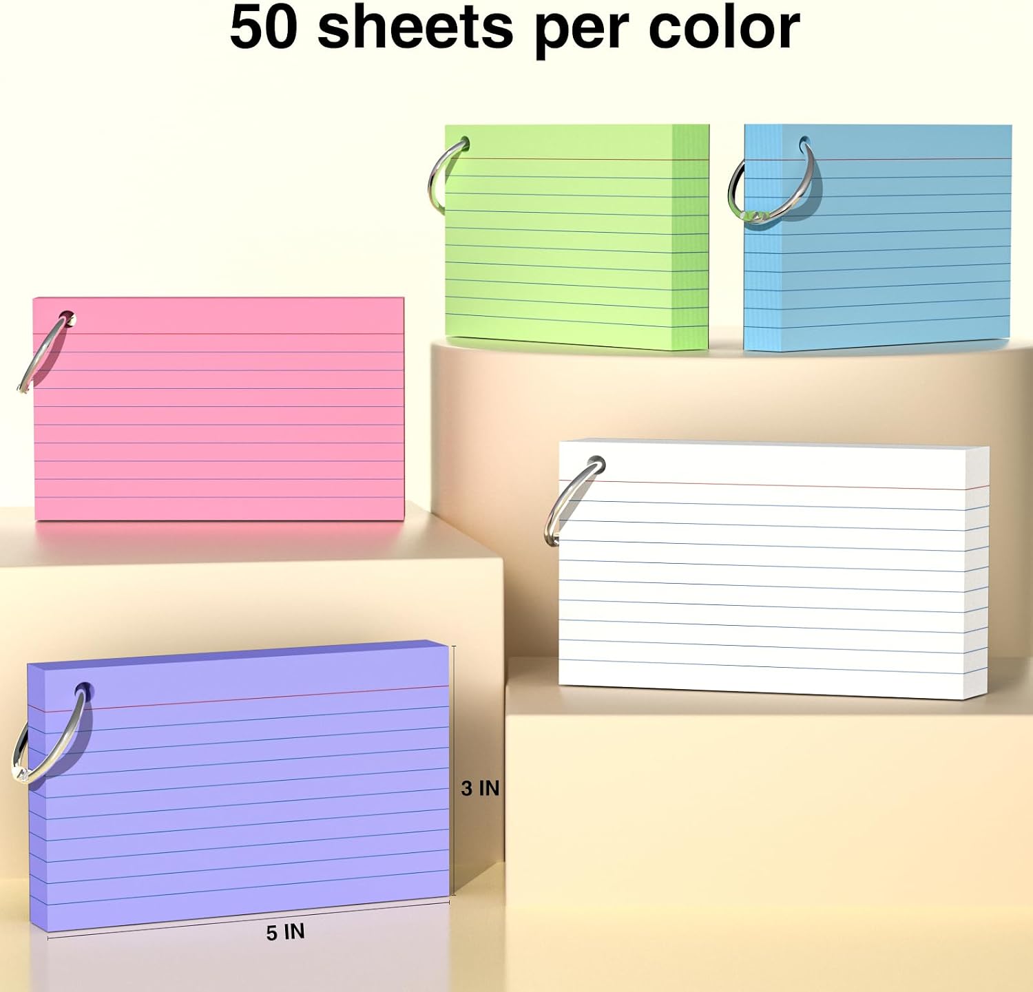 Thumbnail 4 de AILZFEI index cards 3x5 colored, 3x5-Inch Cards with Key Ring, 5 Colors