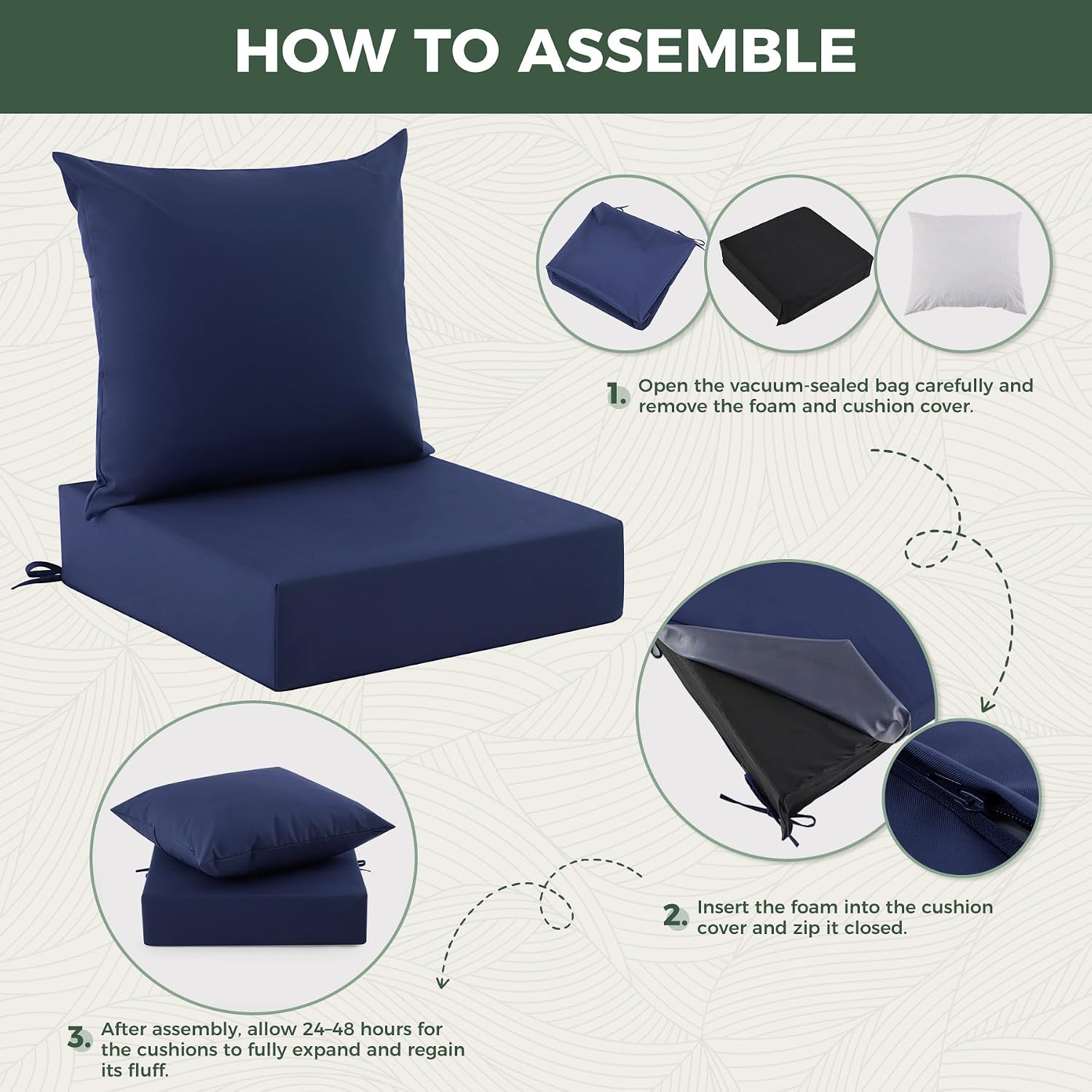 Thumbnail 5 de Zonamat ZM-24244-NavyBlue Outdoor Cushion Set, 24 x 24-Inch, Removable Covers