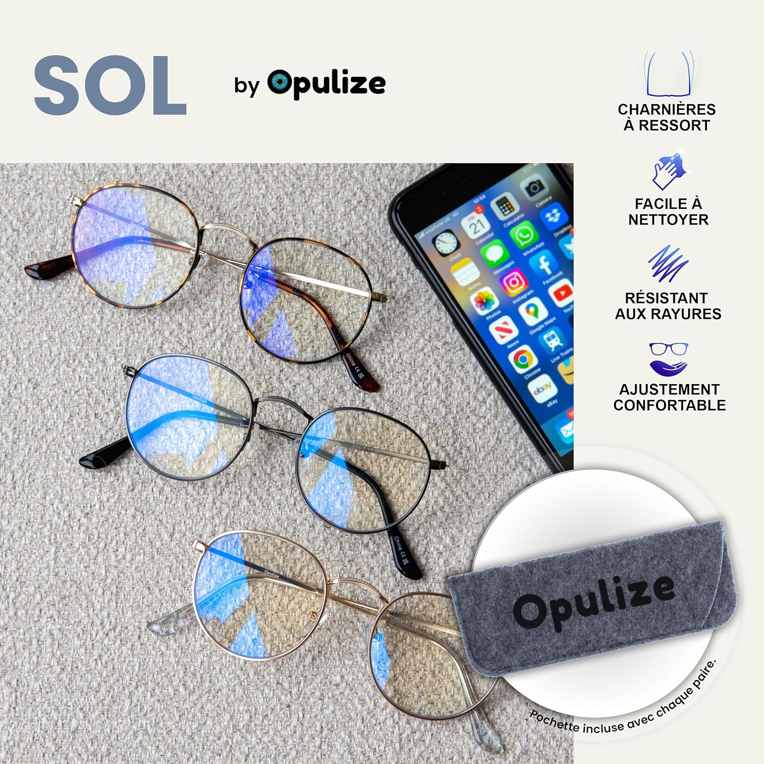 Thumbnail 3 de Opulize SOL B94 Lunettes de lecture en métal anti-lumière bleue