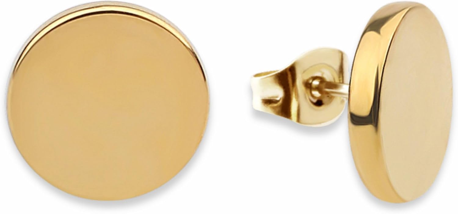 Thumbnail 6 de Ohrringe rund für Damen – Wasserfest, flache Knopf-Ohrringe aus Edelstahl in Geschenkbox (Gold, Silber, Roségold, Schwarz)