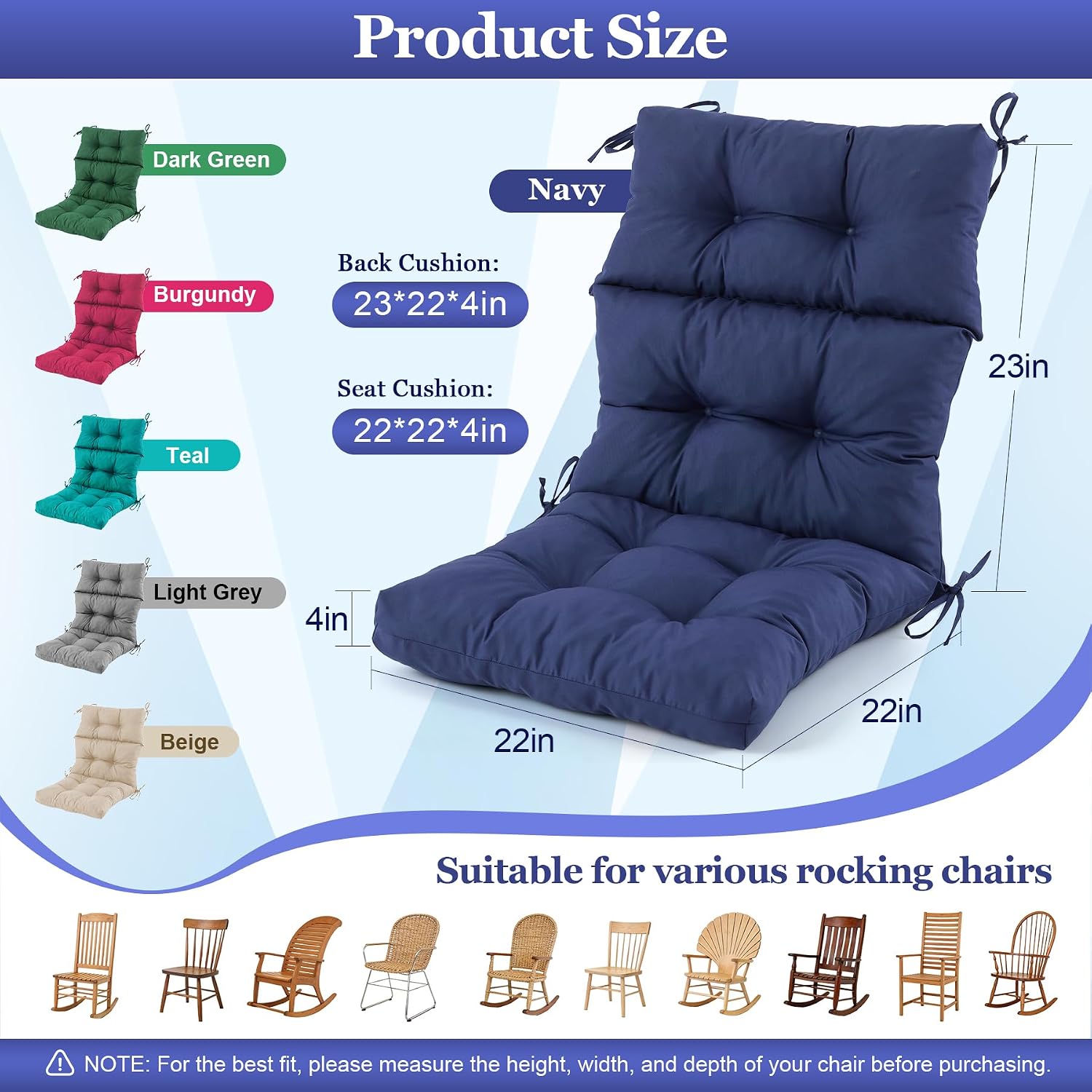 Detalle de Aegisun Rocking Chair Cushion 44x23x4 Inch