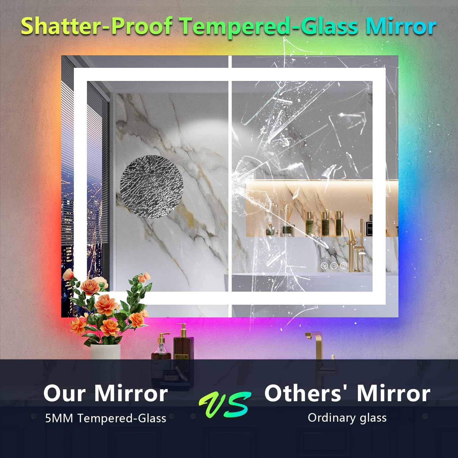 Thumbnail 5 de YEELAIT 36x30 RGB LED Bathroom Mirror with Front Light, Anti-Fog, and IP54